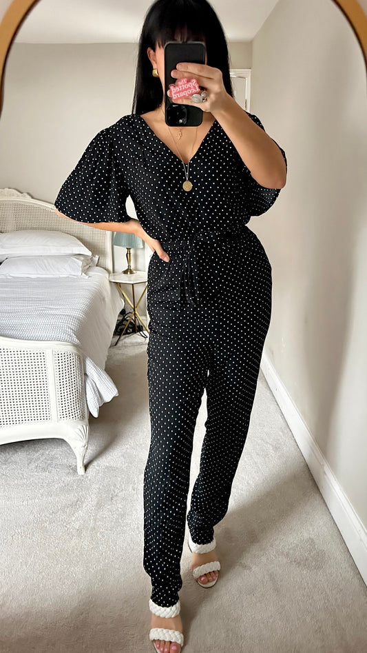 La Redoute black white polka dot tall jumpsuit playsuit trousersuit medium UK 12 vgc