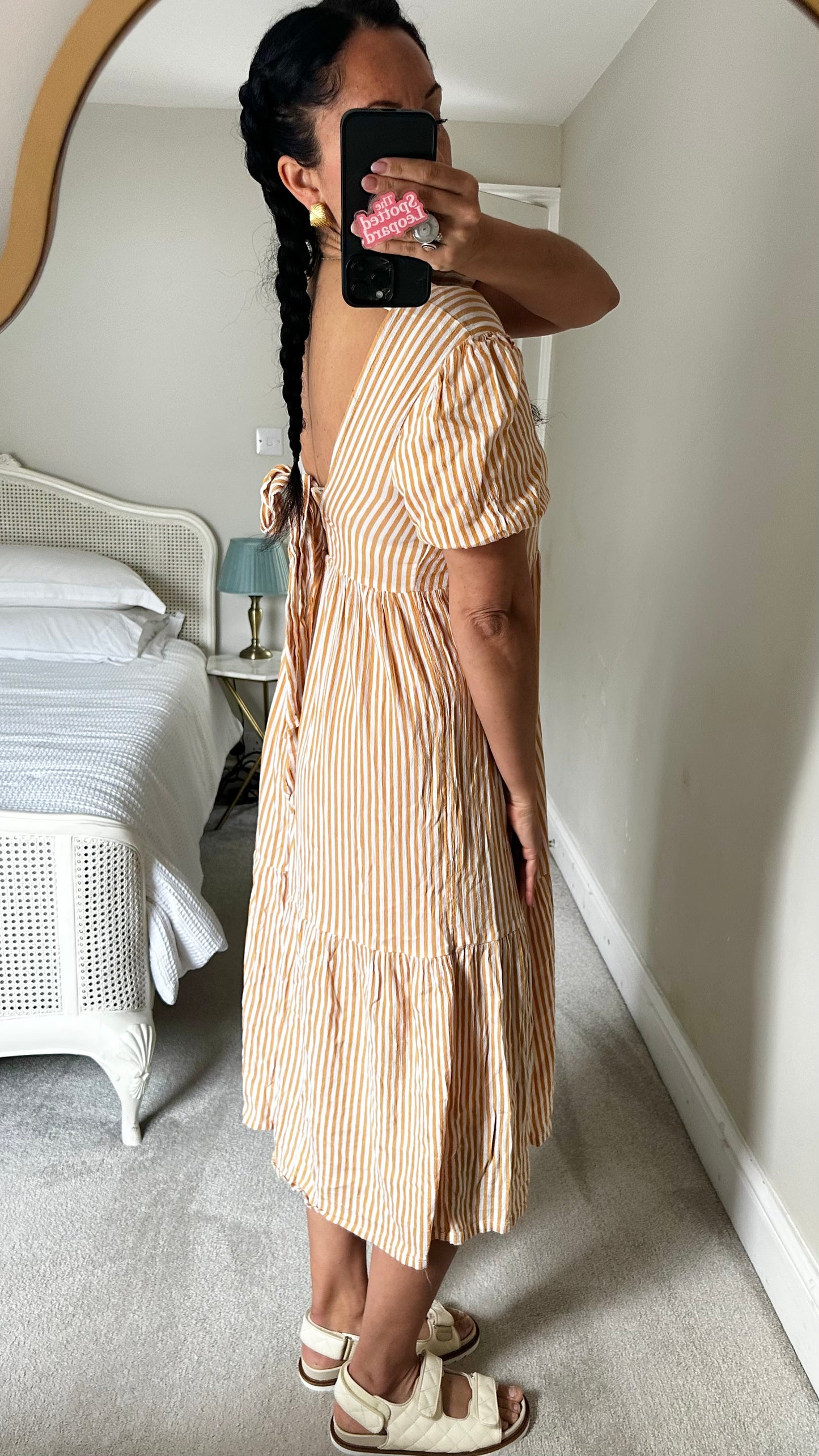 Warehouse orange white stripe midi long maxi dress medium UK 12-14 vgc