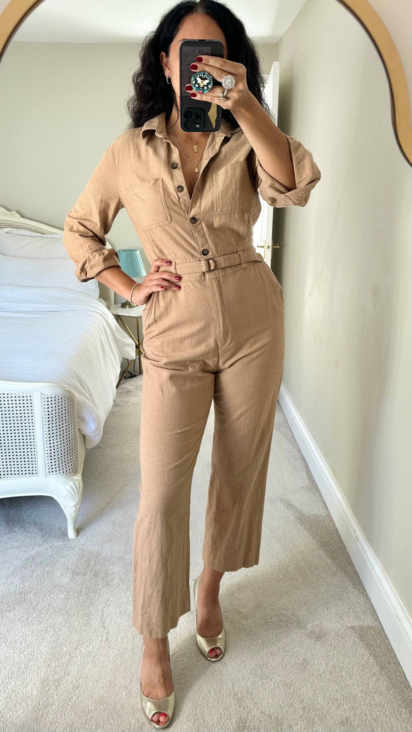 & other stories tan beige camel brushed cotton jumpsuit small medium UK 10 vgc