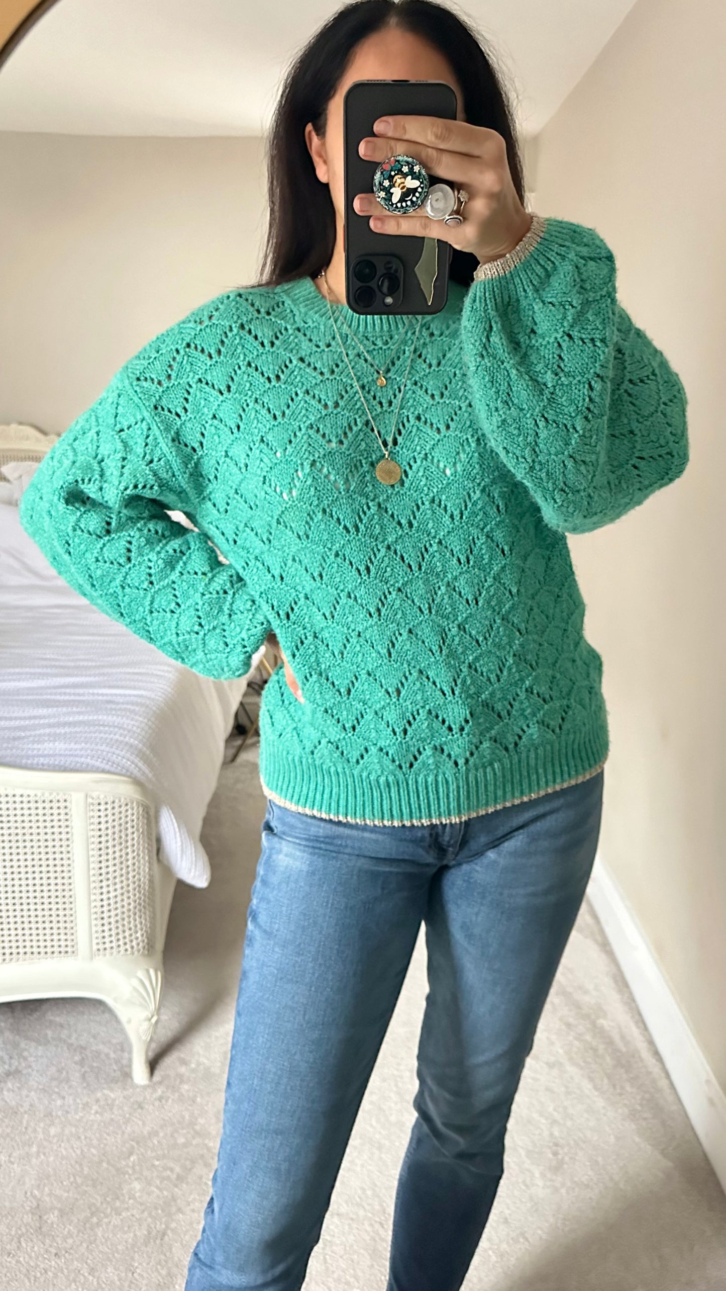 Oliver Bonas turquoise blue green  knitted jumper medium large UK 10 12 vgc