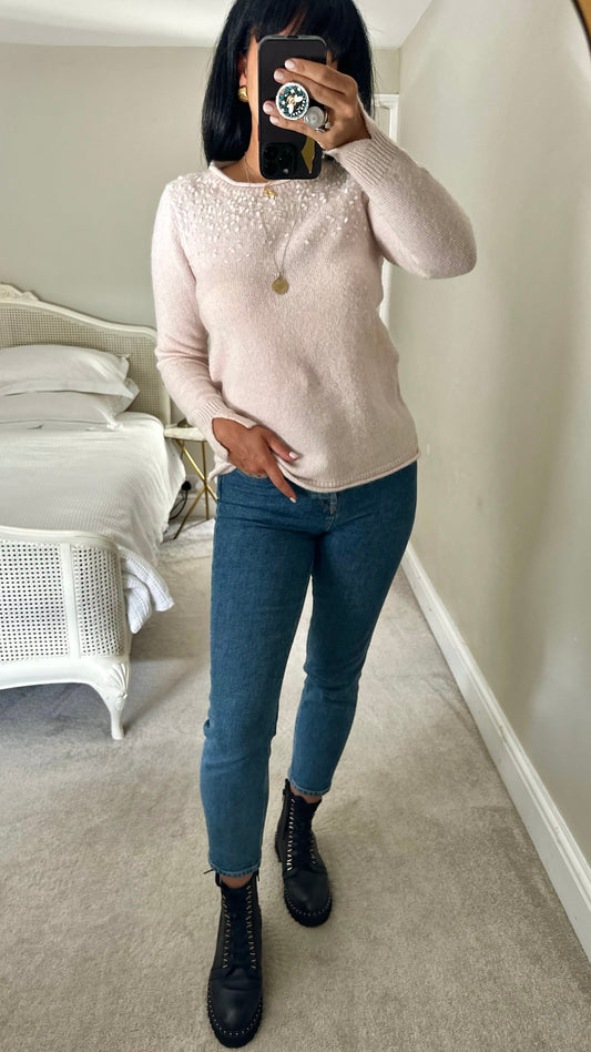 Mint velvet soft pink sequin mohair blend knitted jumper medium M UK 10