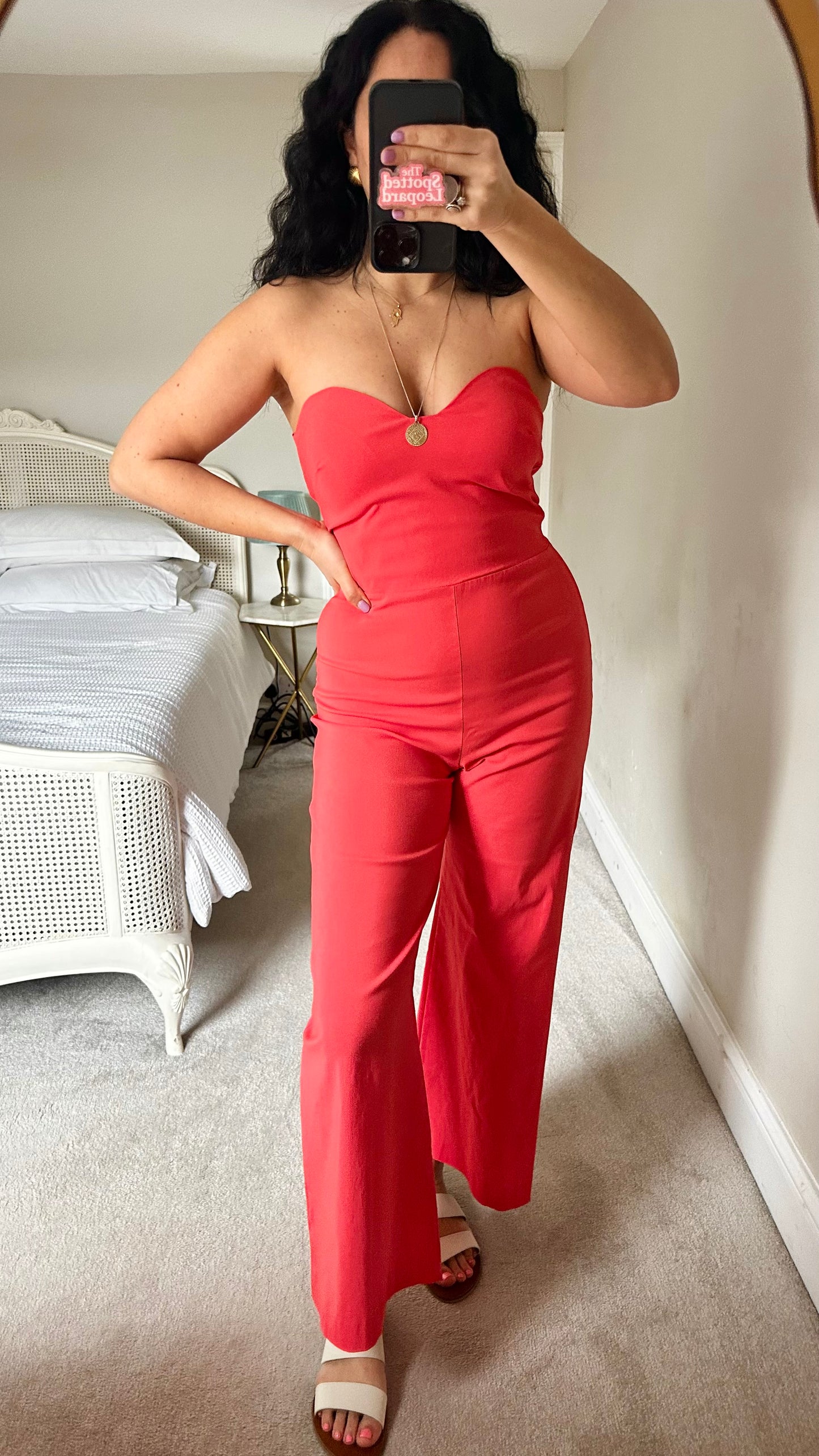 Vesper coral red pink strapless bandeau stretchy playsuit jumpsuit small UK 19 vgc