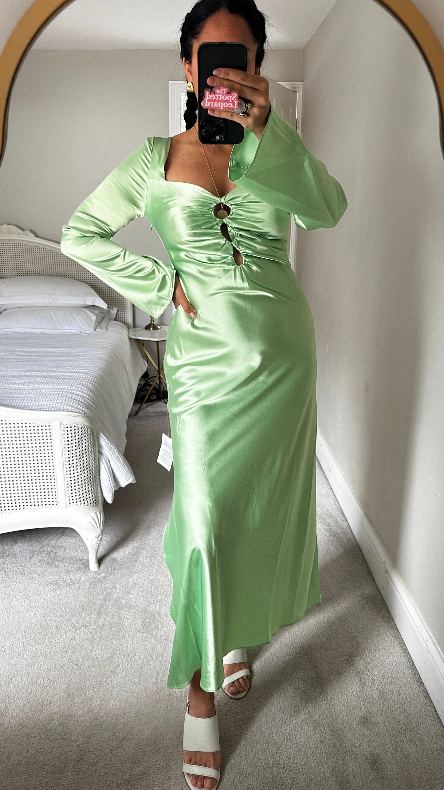 ASOS light mint green satin cut out midi long dress event new bnwt