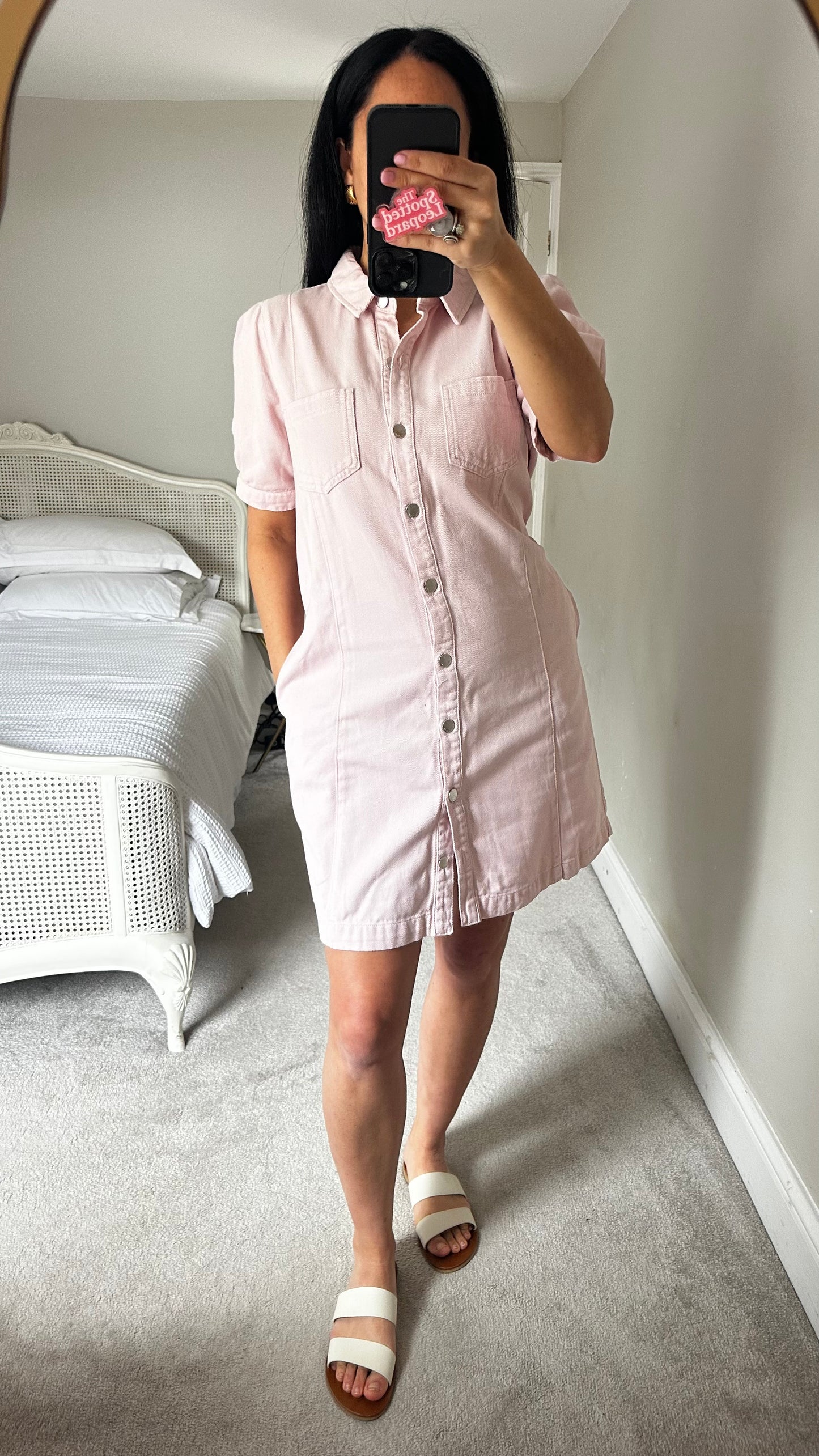 Phase Eight pink denim casual dress button up medium UK 14 vgc