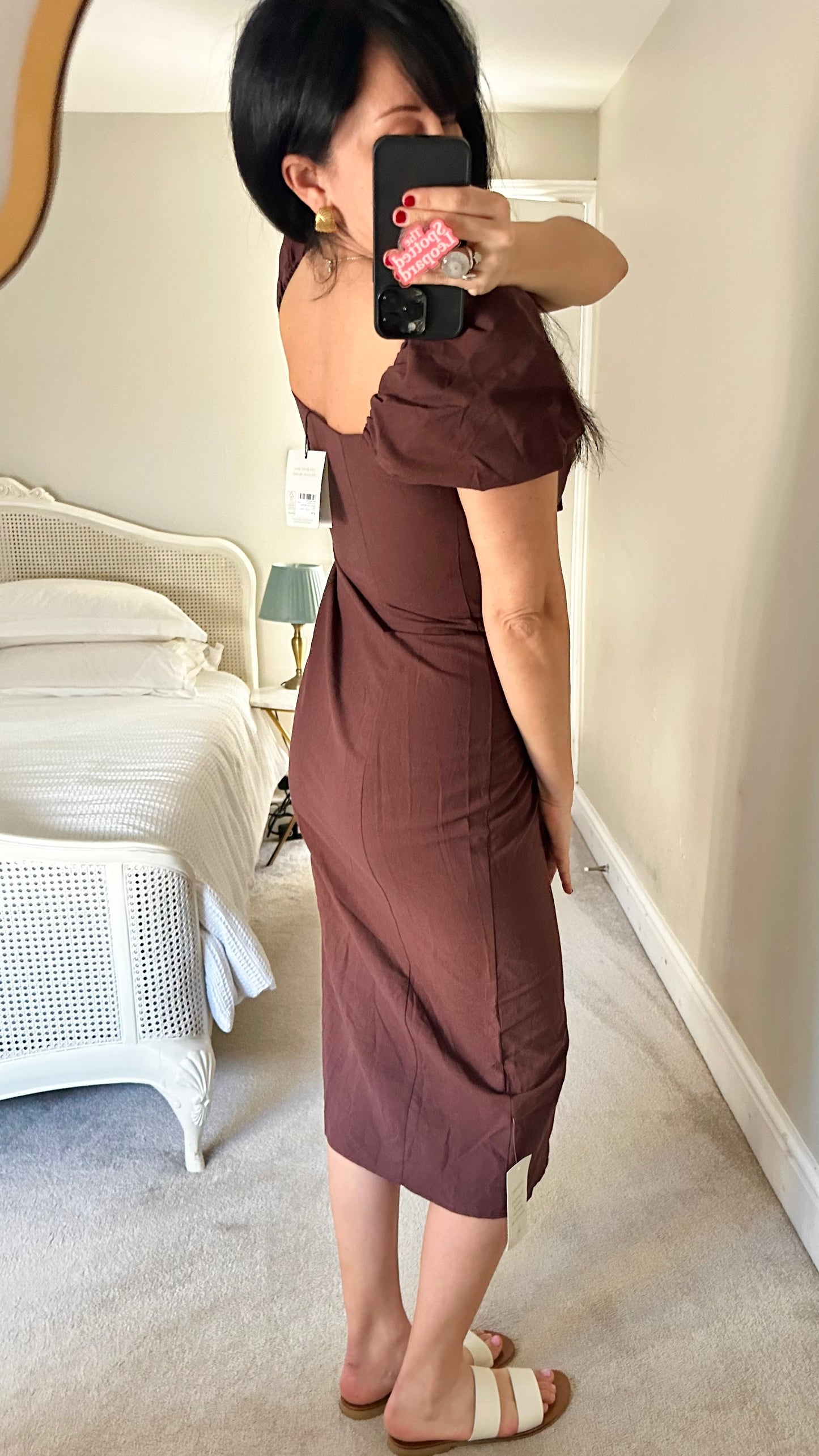 Nobody’s Child brown linen blend button up midi dress small UK 10 new bnwt