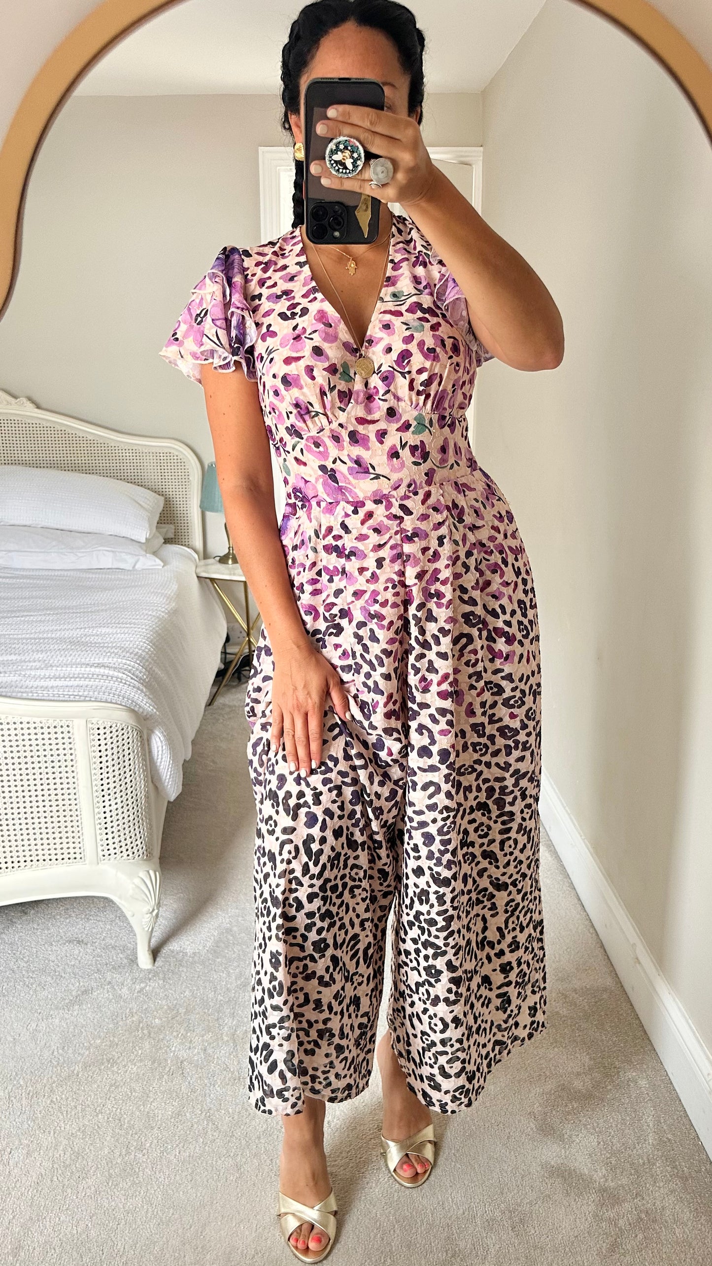 Somerset by Alice Temperley lilac pink cream black animal leopard jumpsuit event medium large UK 10 12 new bnwt