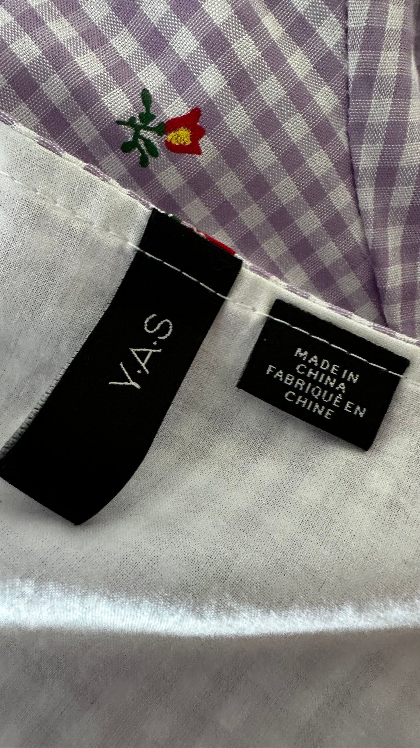 YAS lilac white gingham check midi long dress small UK 10 vgc