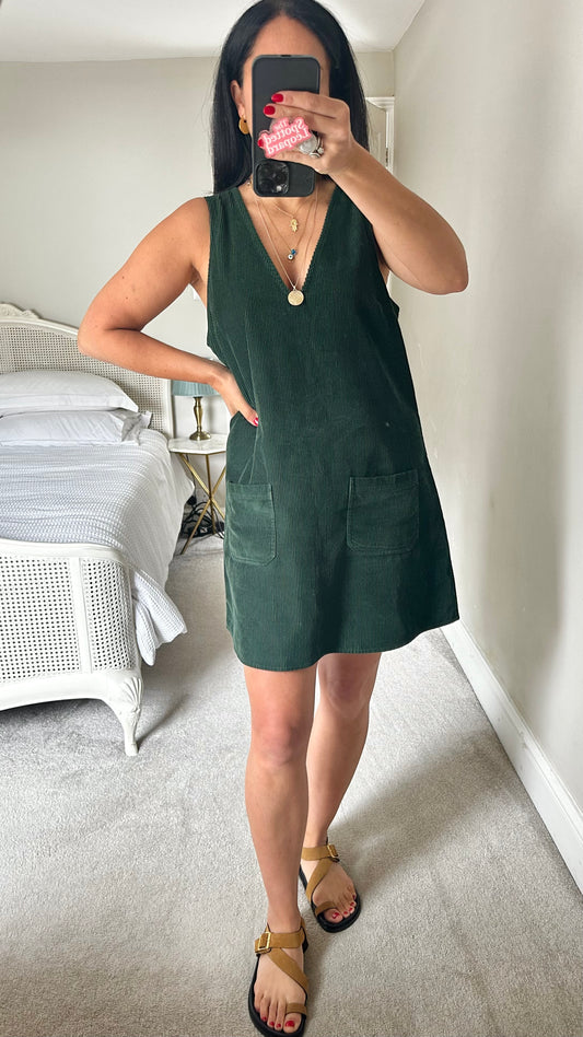 Nobody’s Child green corduroy mini tunic dress medium UK 12 vgc