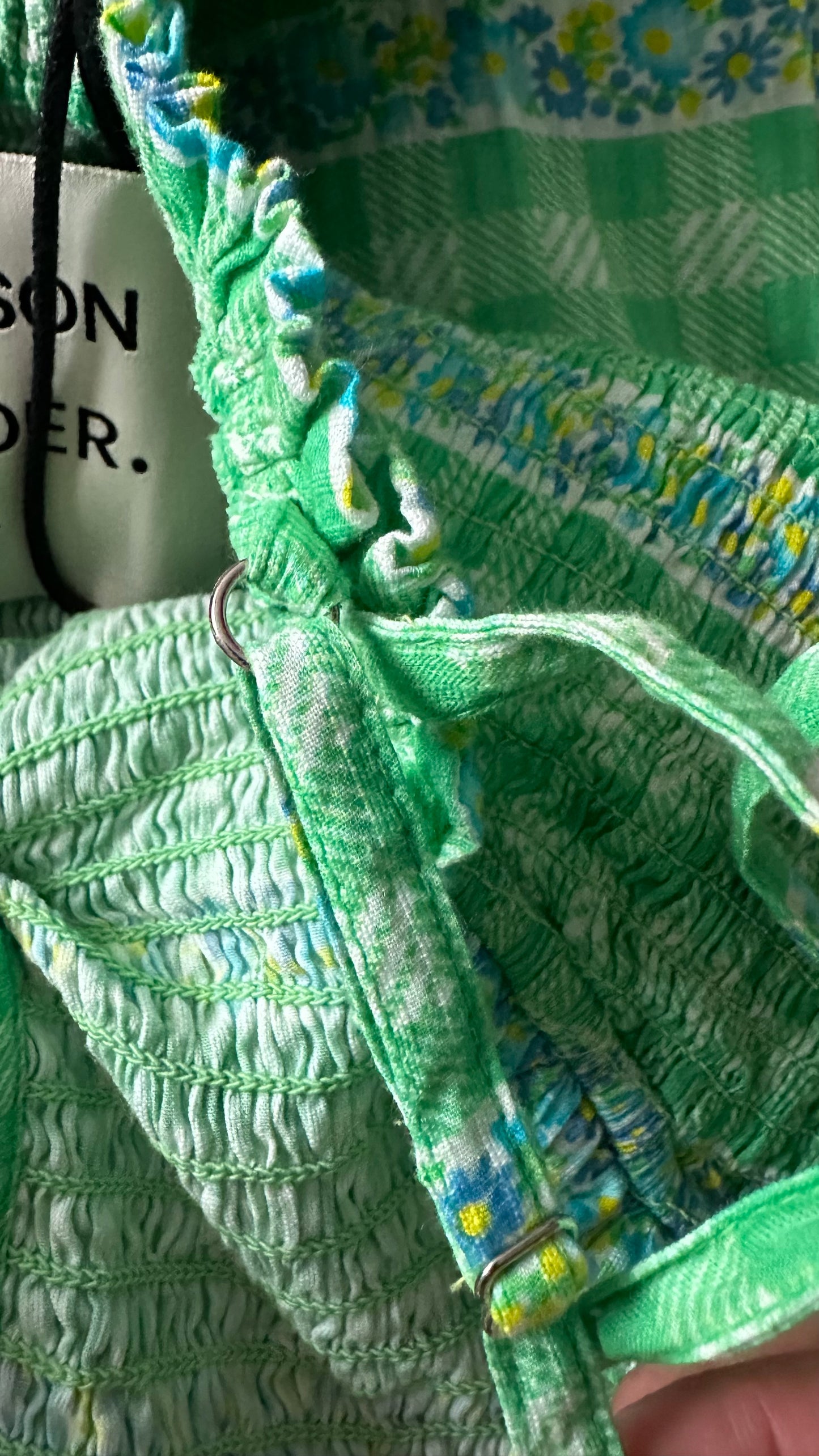 Damson Madder bright green gingham check front tie maxi holiday dress medium UK 14 new bnwt