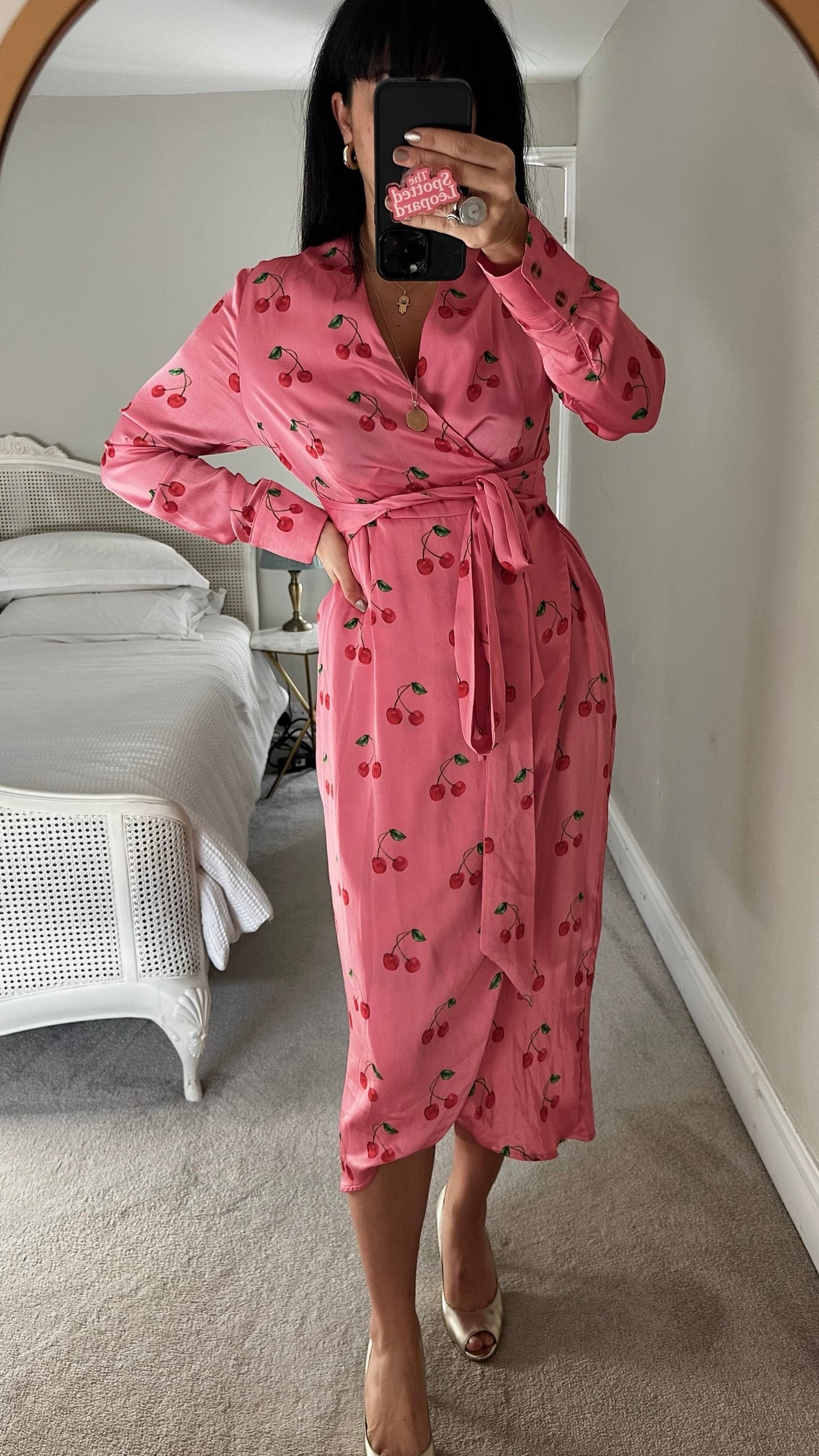 Never fully dressed pink cherry print wrap dress medium UK 10 vgc