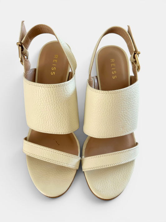 Reiss cream leather sandals shoes heels slingbacks holiday UK 6 EU 39 vgc