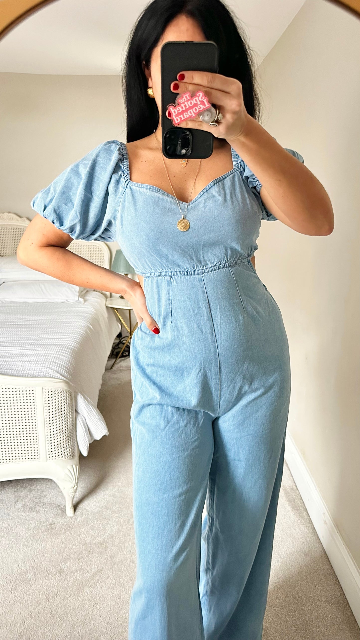 Warehouse light blue denim backless jumpsuit playsuit trousersuit Jean medium UK 12 vgc