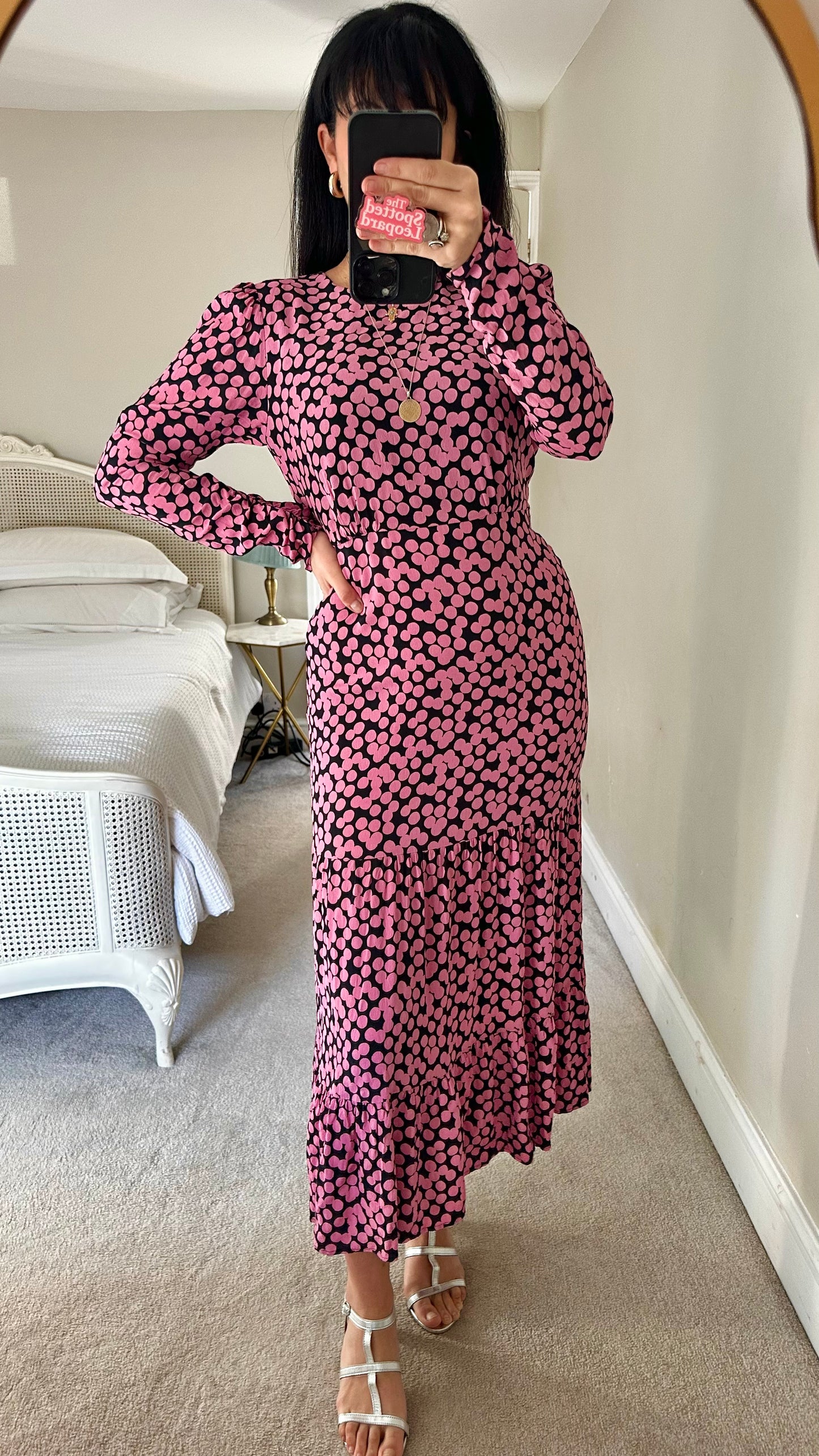 Mango navy blue pink polka dot event dress medium UK 10-12 vgc long backlesss