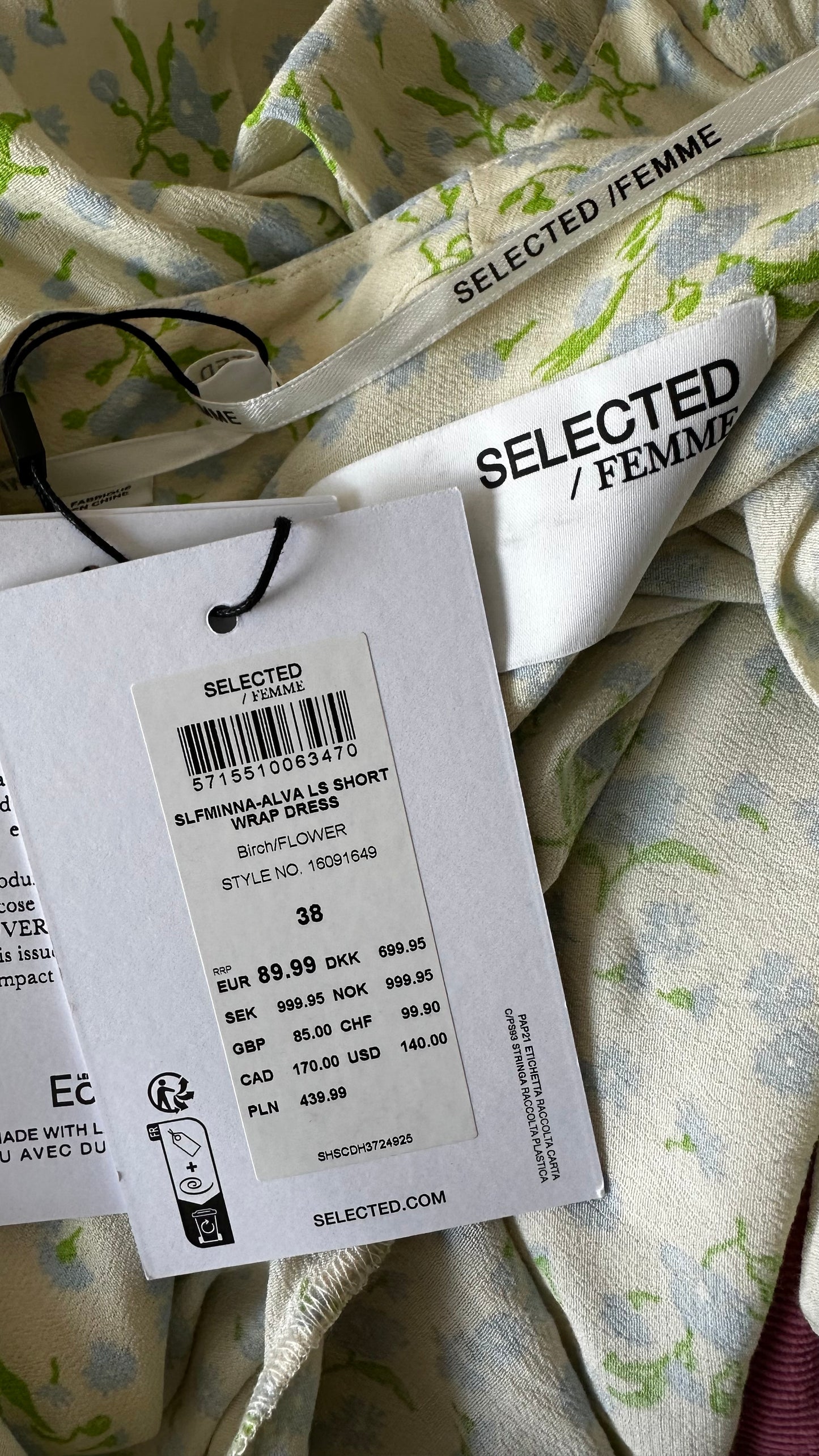 Selected Femme @ Anthropologie cream green floral wrap mini dress medium UK 12 new bnwt