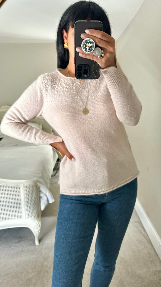 Mint velvet soft pink sequin mohair blend knitted jumper medium M UK 10