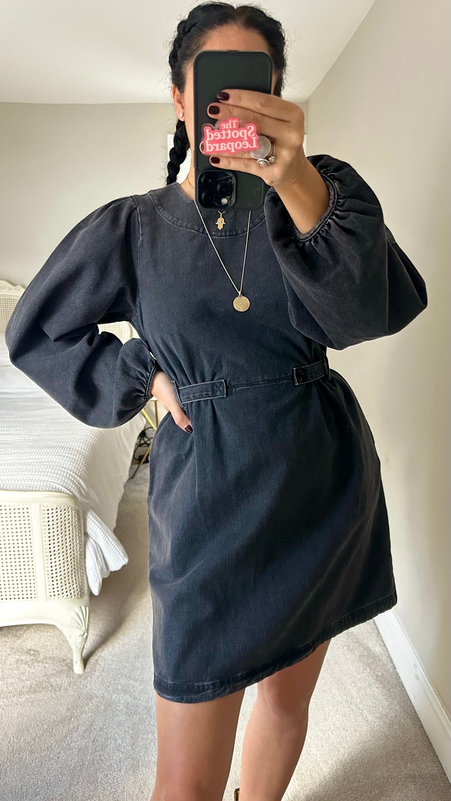 & other stories black charcoal denim casual dress medium UK 12 vgc