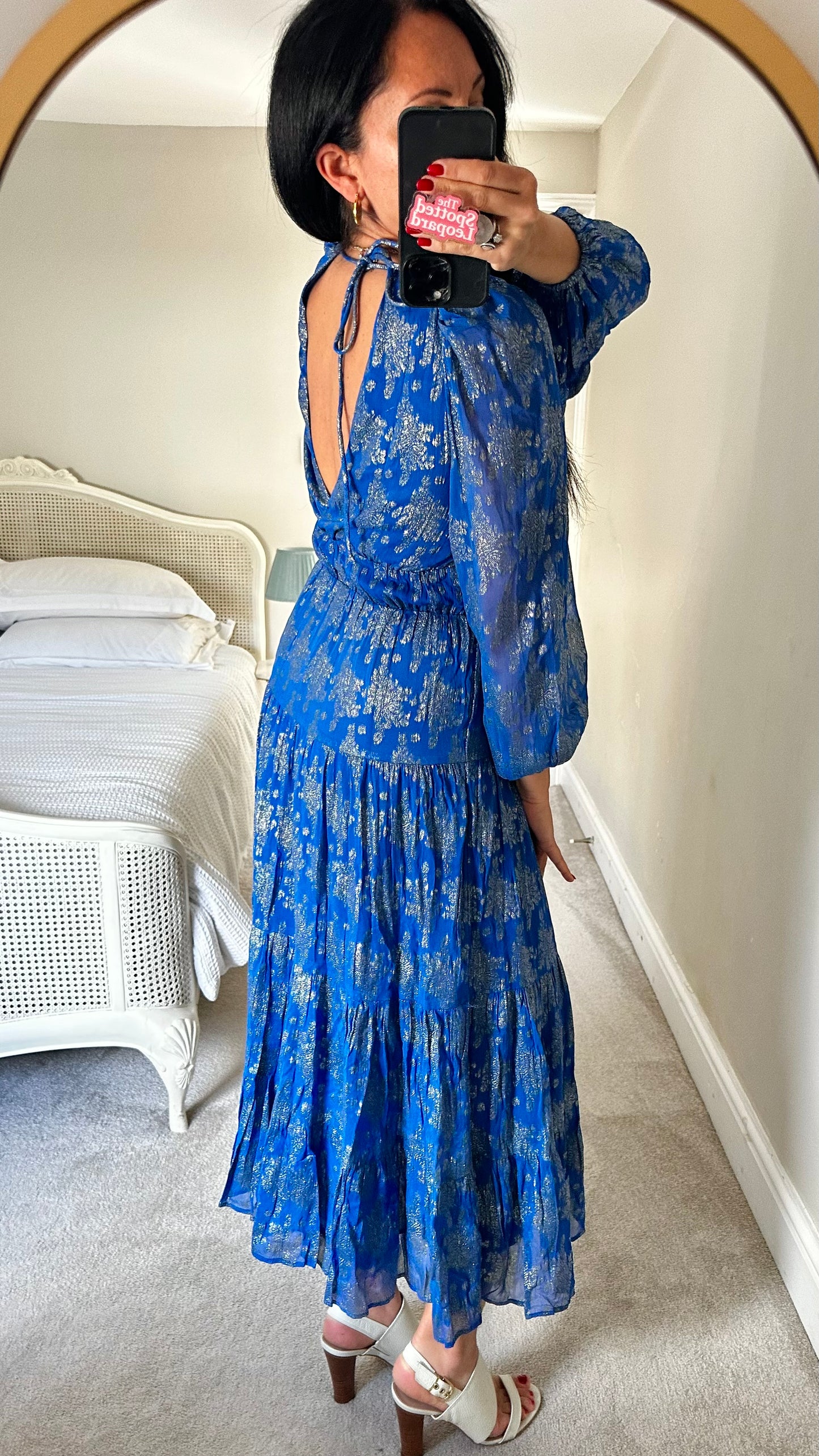 Oliver Bonas royal blue silver metallic maxi long dress UK 8 10 event vgc