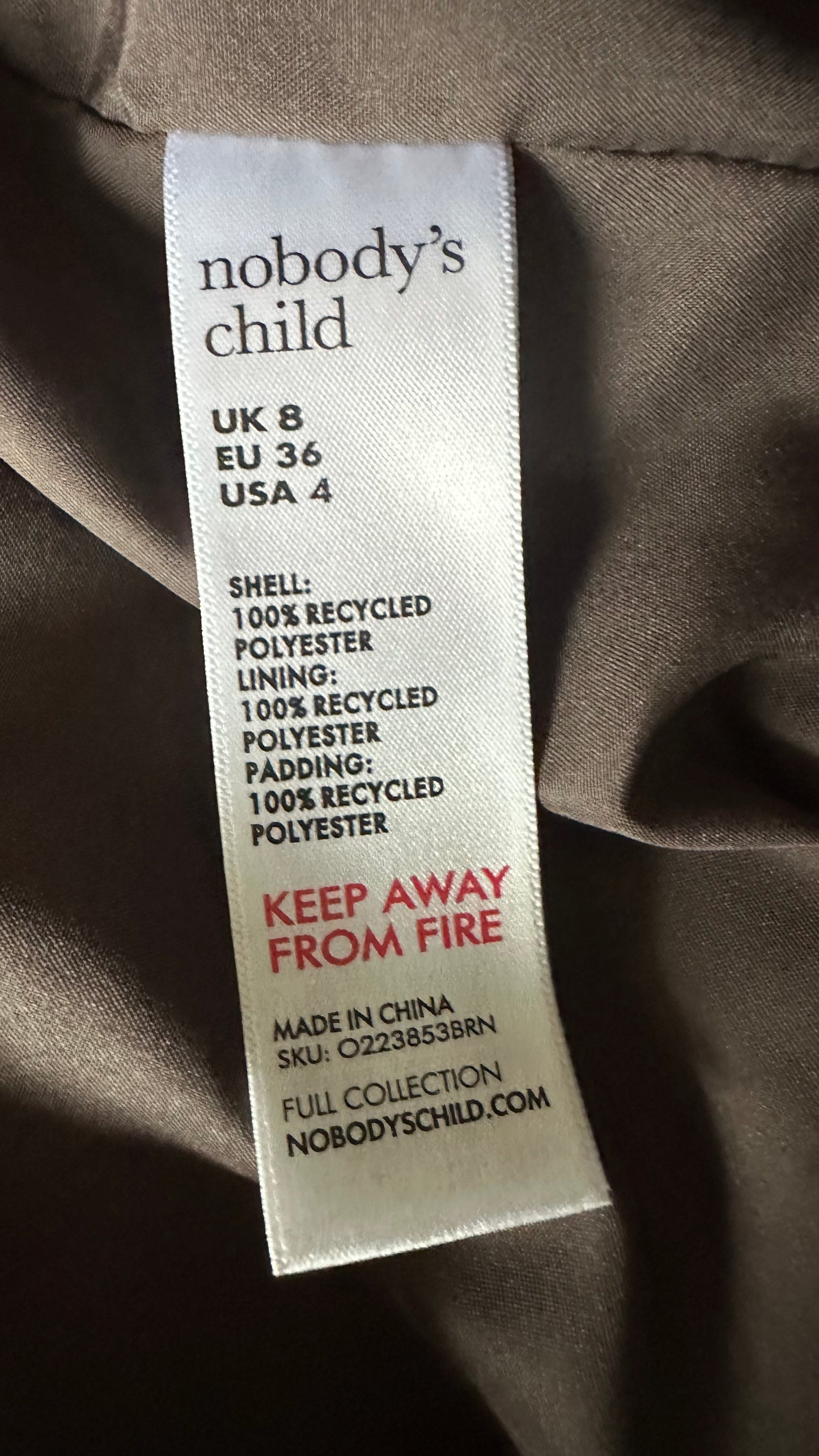 Nobody’s Child brown quilted zip up coat waist coat gilet small UK 8 vgc