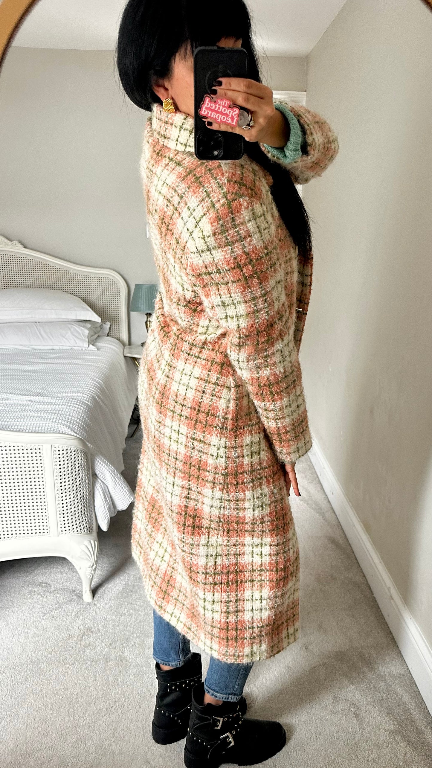 Boden pink green mohair wool blend coat jacket large UK 12-14 new