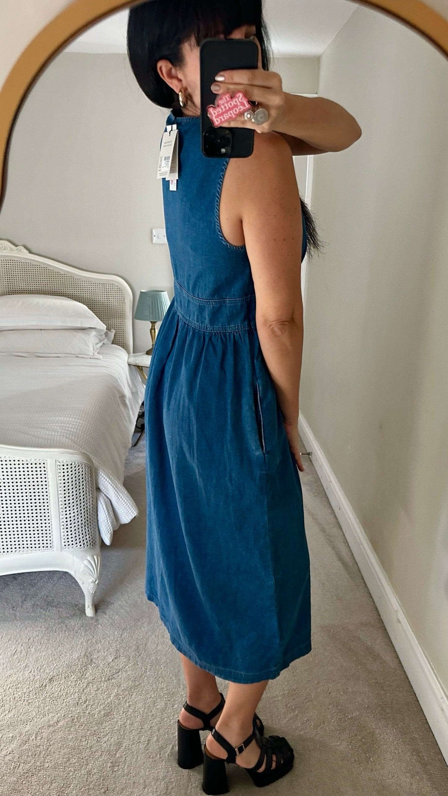 Nobodys Child navy blue denim jeans tie front midi dress UK 12 new bnwt