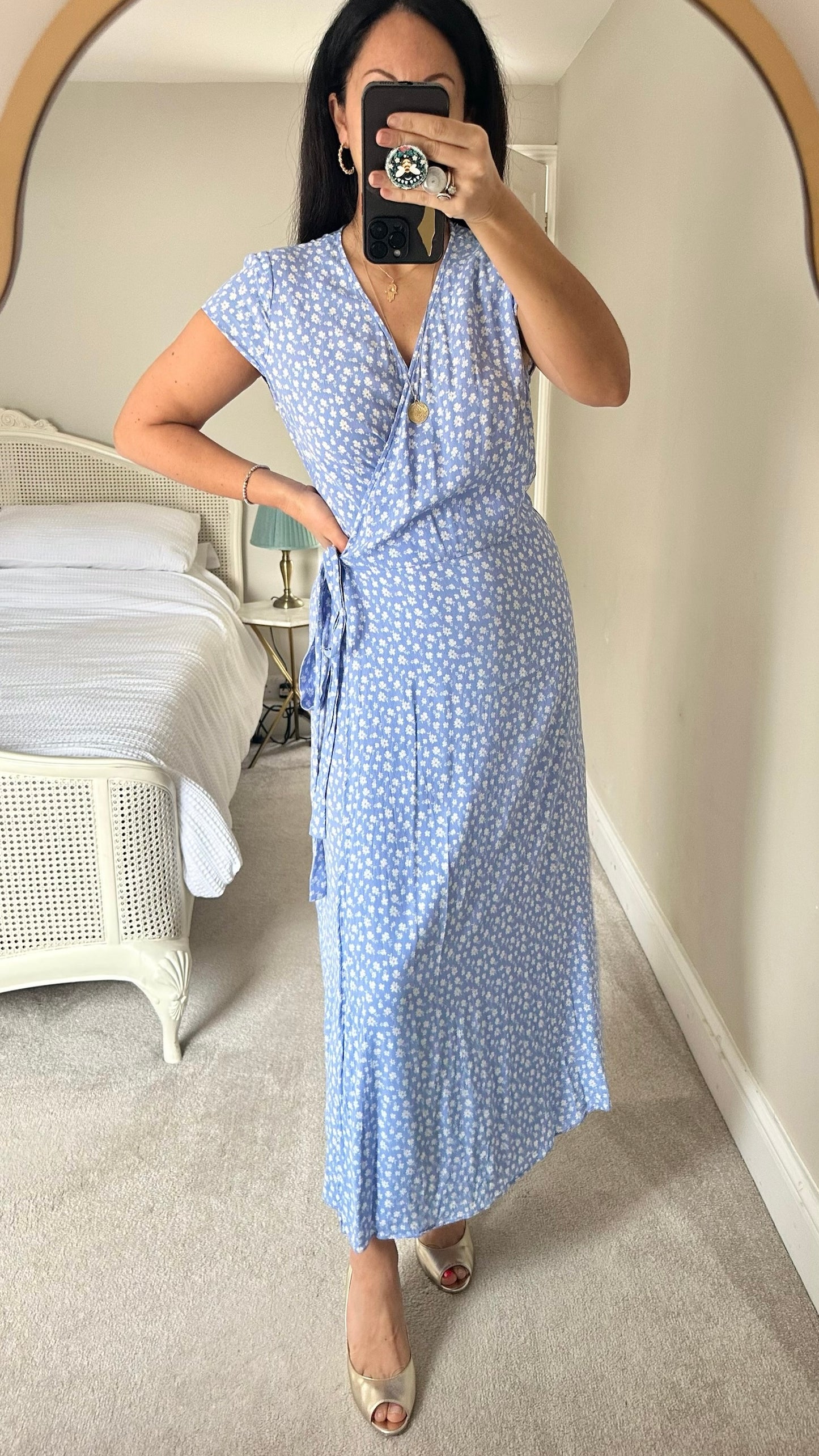 & Other stories light blue white ditsy floral wrap maxi dress small UK 8 vgc event