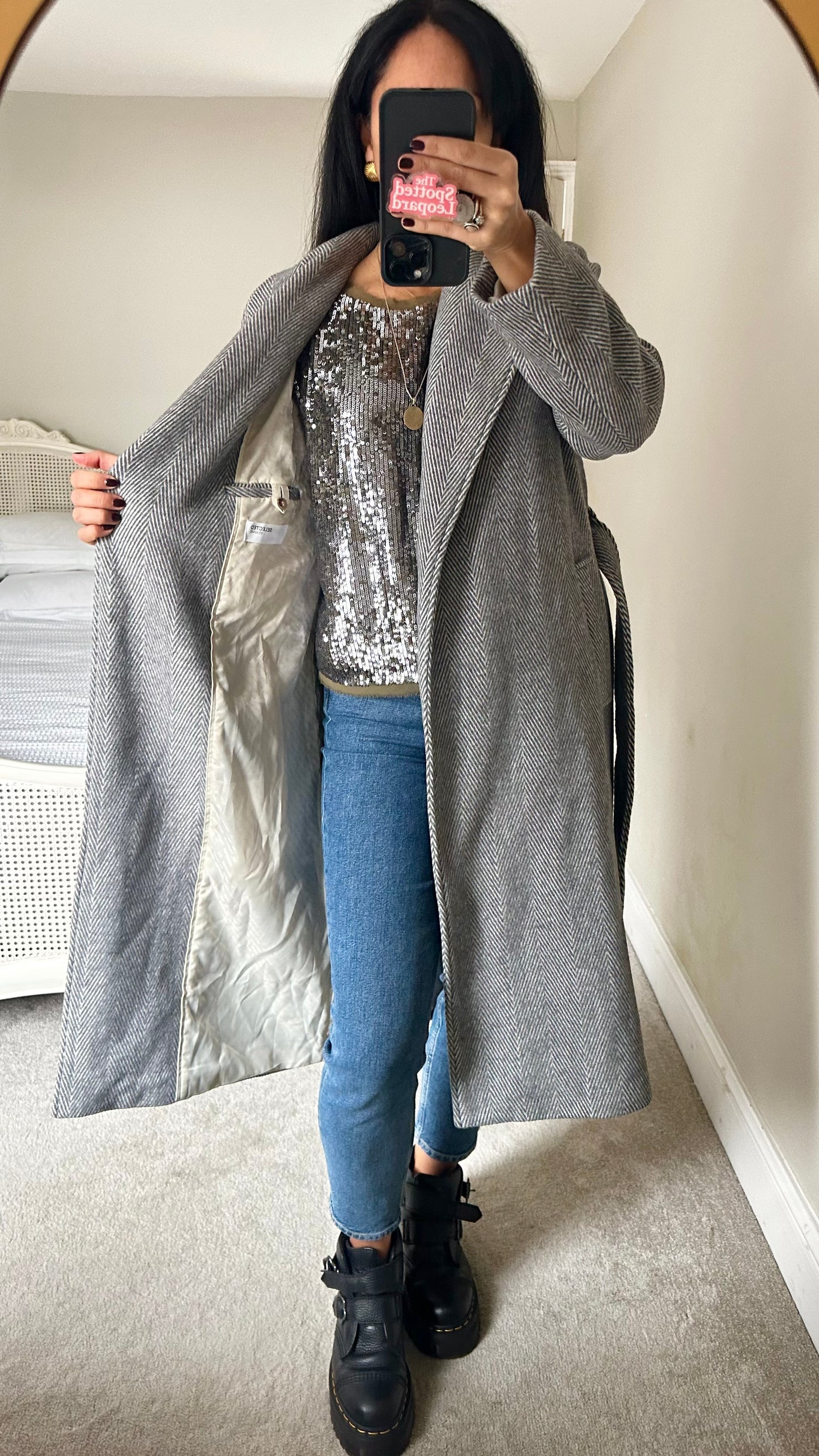 Selected Femme @ Anthropologie grey herringbone long coat small UK 8 new bnwt