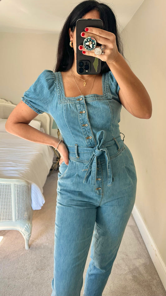 Pilcro @ Anthropologie denim jumpsuit boiler suit jeans trousersuit small UK 8 vgc