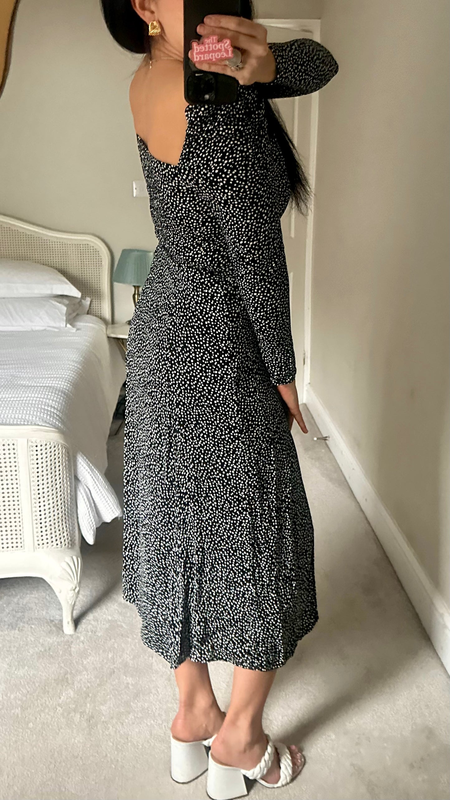 & other stories black white polka dot midi side split dress small medium UK 10 12-14 vgc