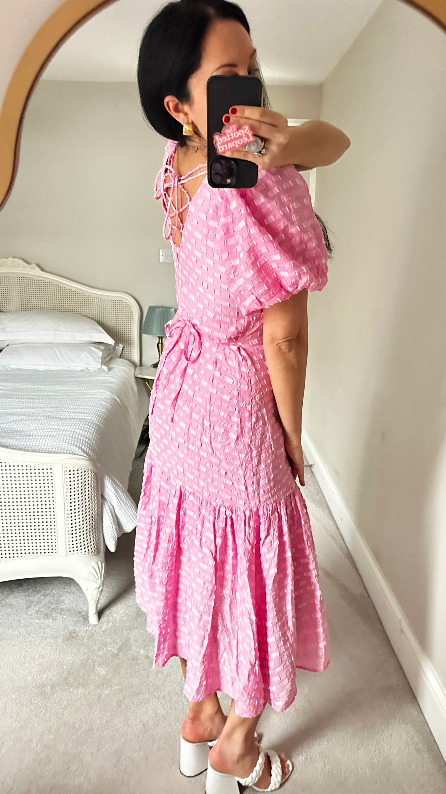 Oliver Bonas pink soft rose candy wedding guest event dress midi small UK 8 10 vgc