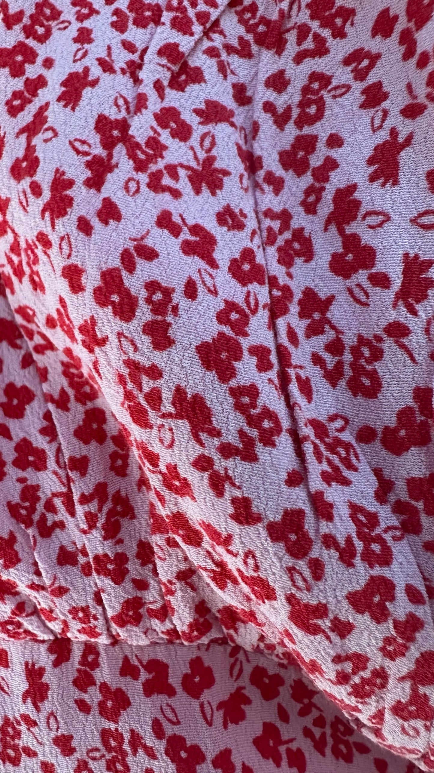 Forever new red pink ditsy floral print ruched bust midaxi slip dress holiday sun event medium L UK 12