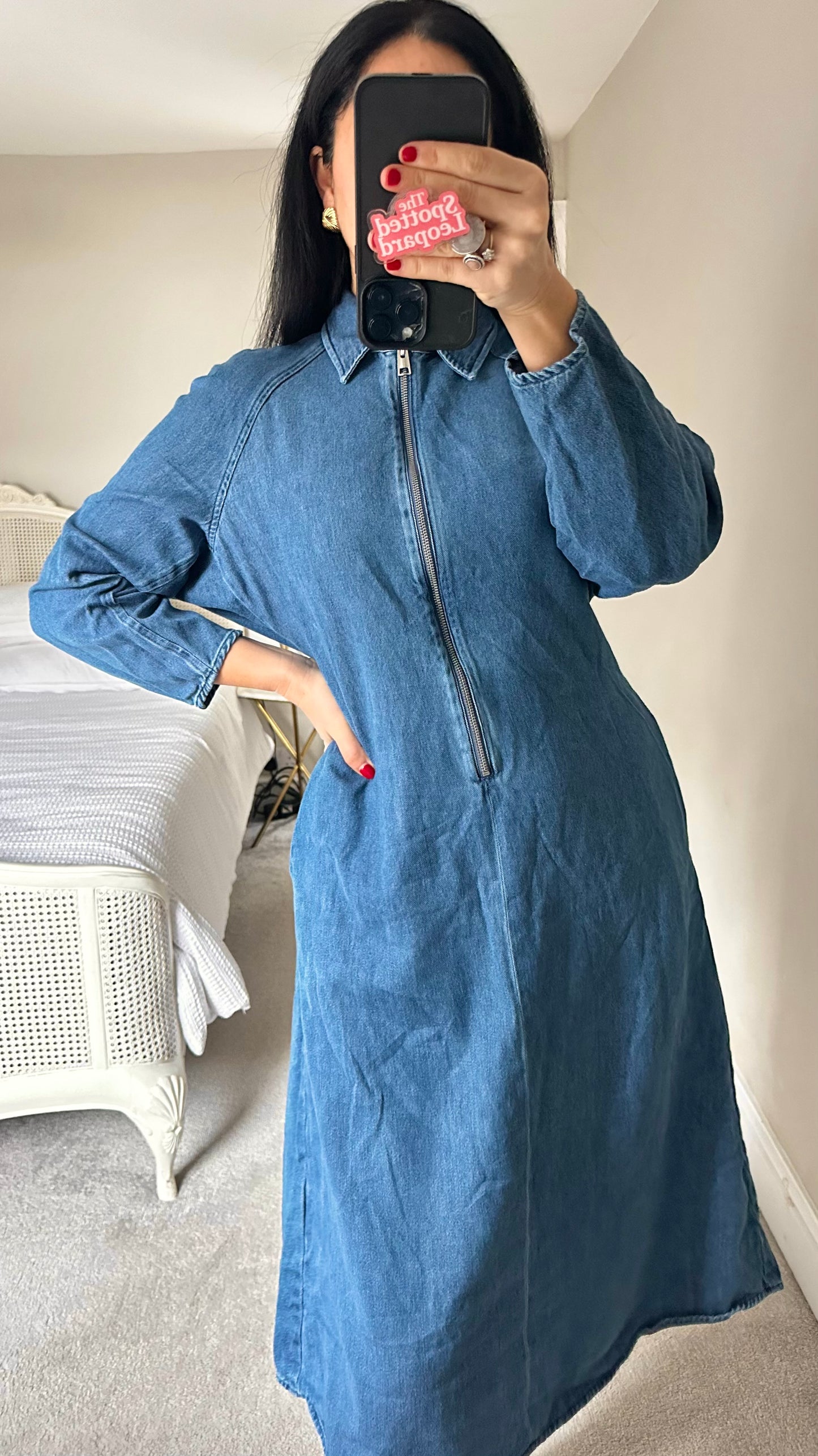 COS navy blue denim jeans midi long dress small medium UK 8 10 12 vgc