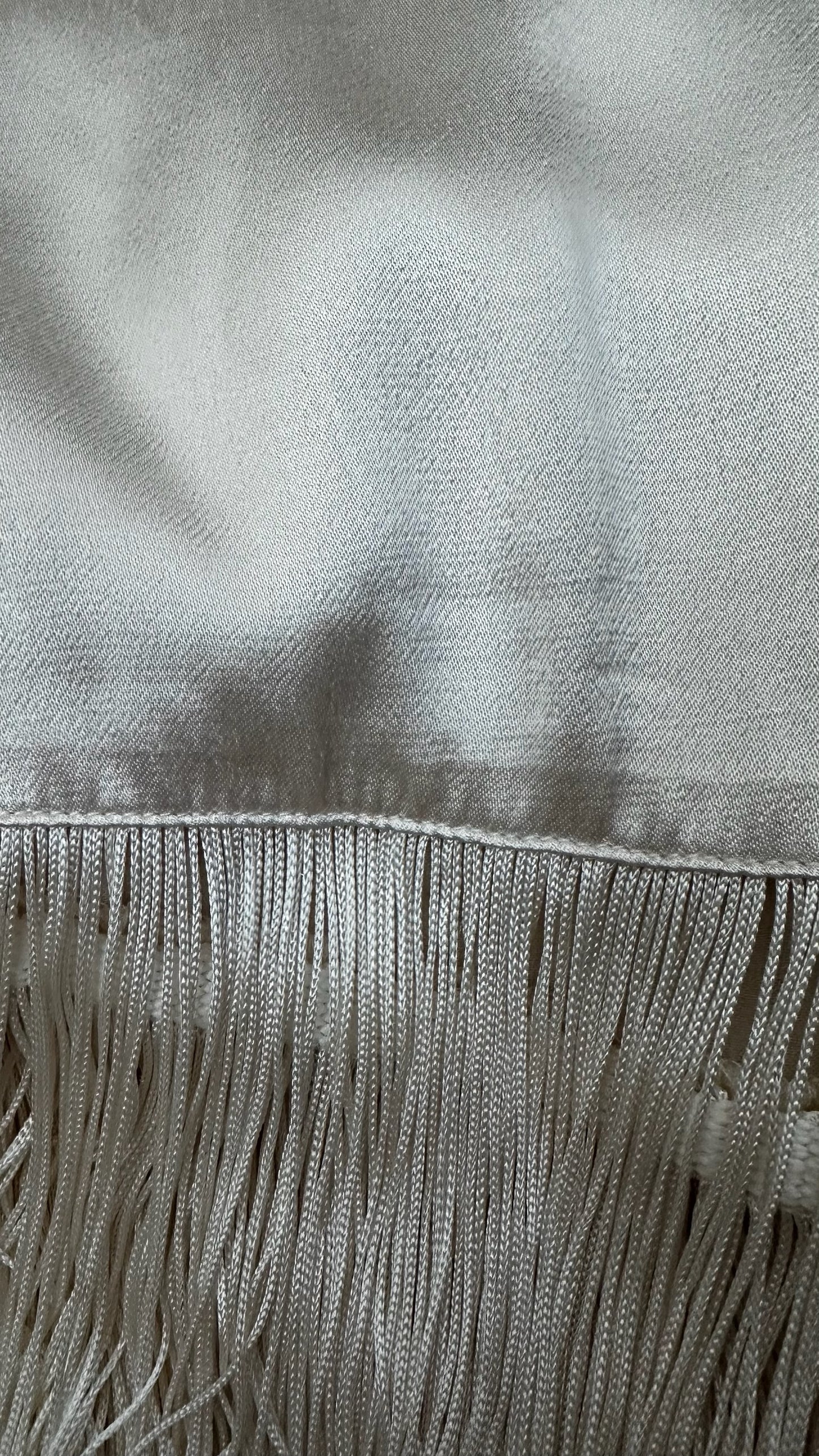 Pretty lavish cream satin fringe tassel maxi event dress small UK 8 vgc