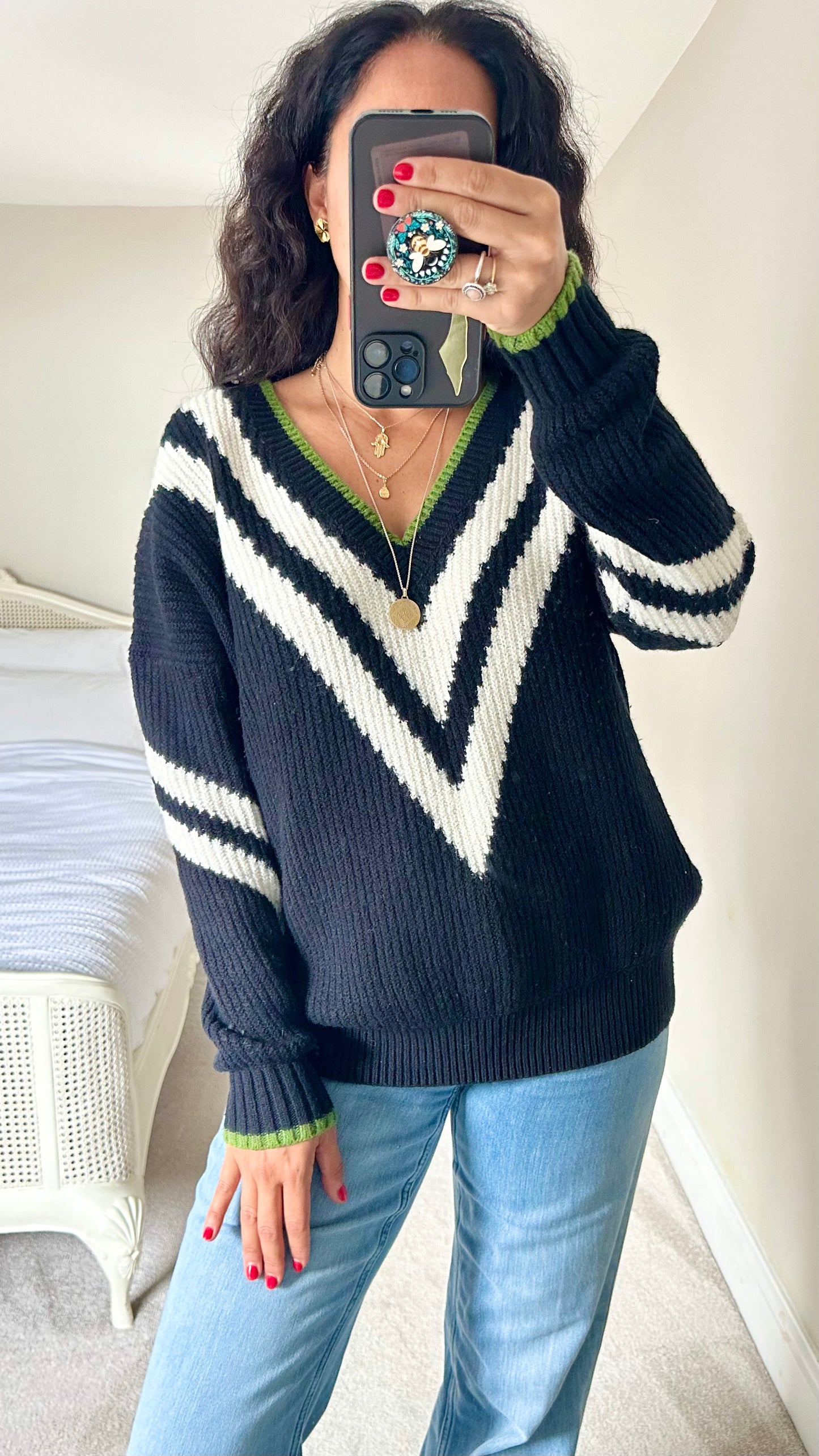 Maeve @ Anthropologie black white knitted oversized jumper small medium UK 8 10 12 vgc