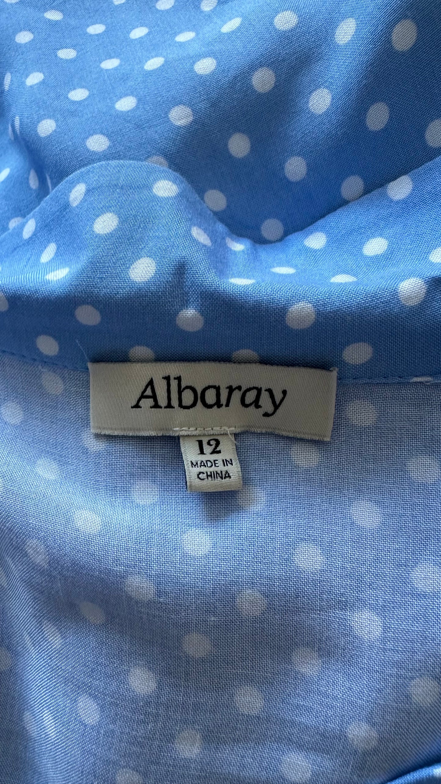 Albaray light blue white polka dot midi long dress medium UK 10-12 vgc