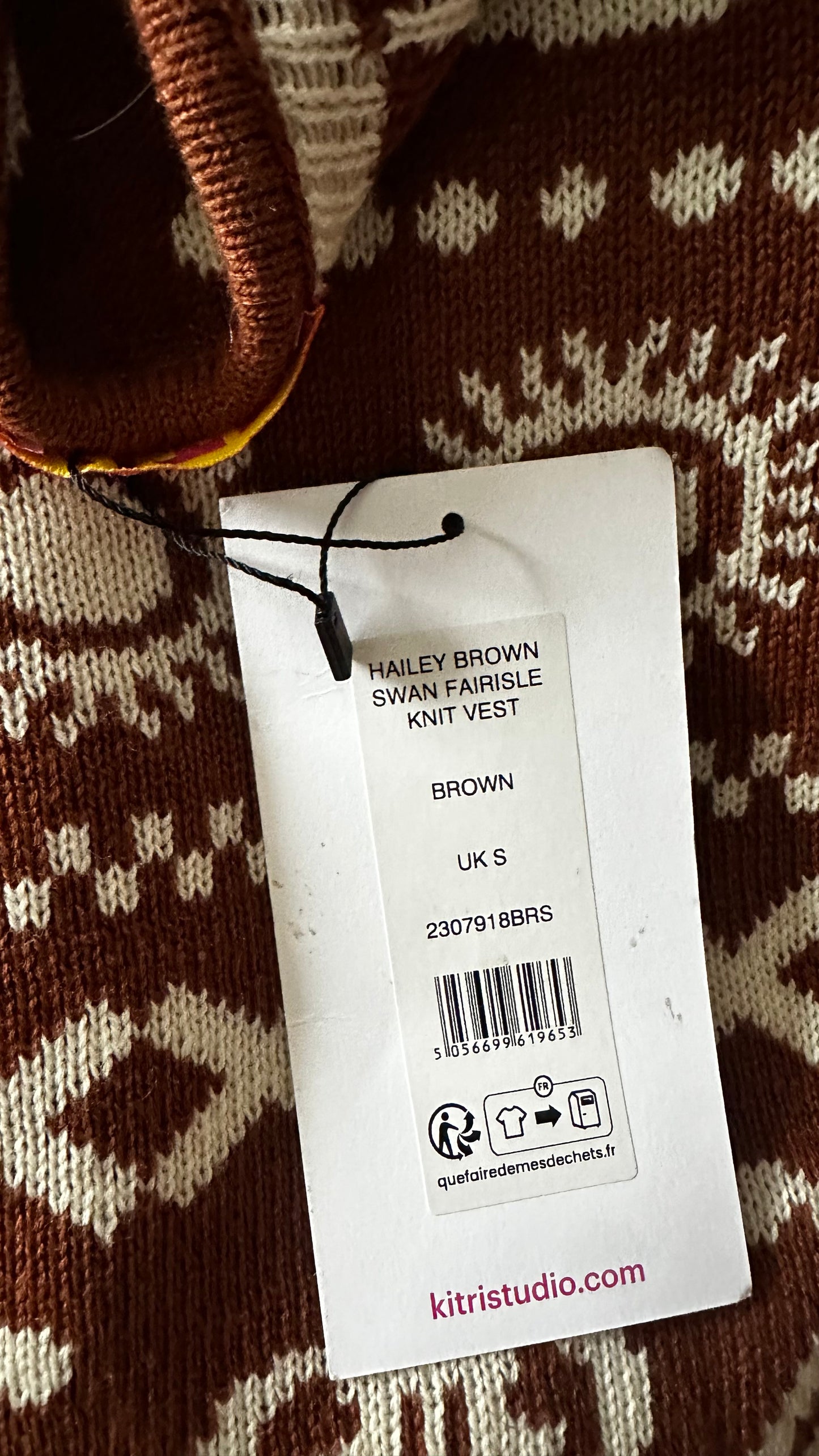 Kitri brown white swan bird print knitted tank top small UK 8-10 new bnwt