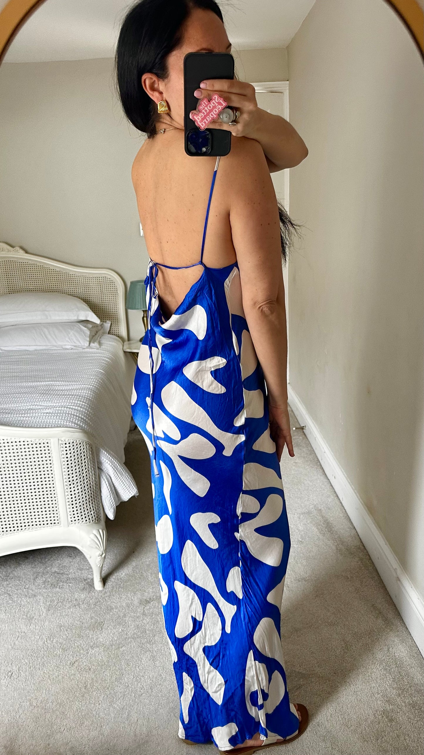 Topshop blue white smidge backless maxi long tall dress small UK 10 holiday vgc