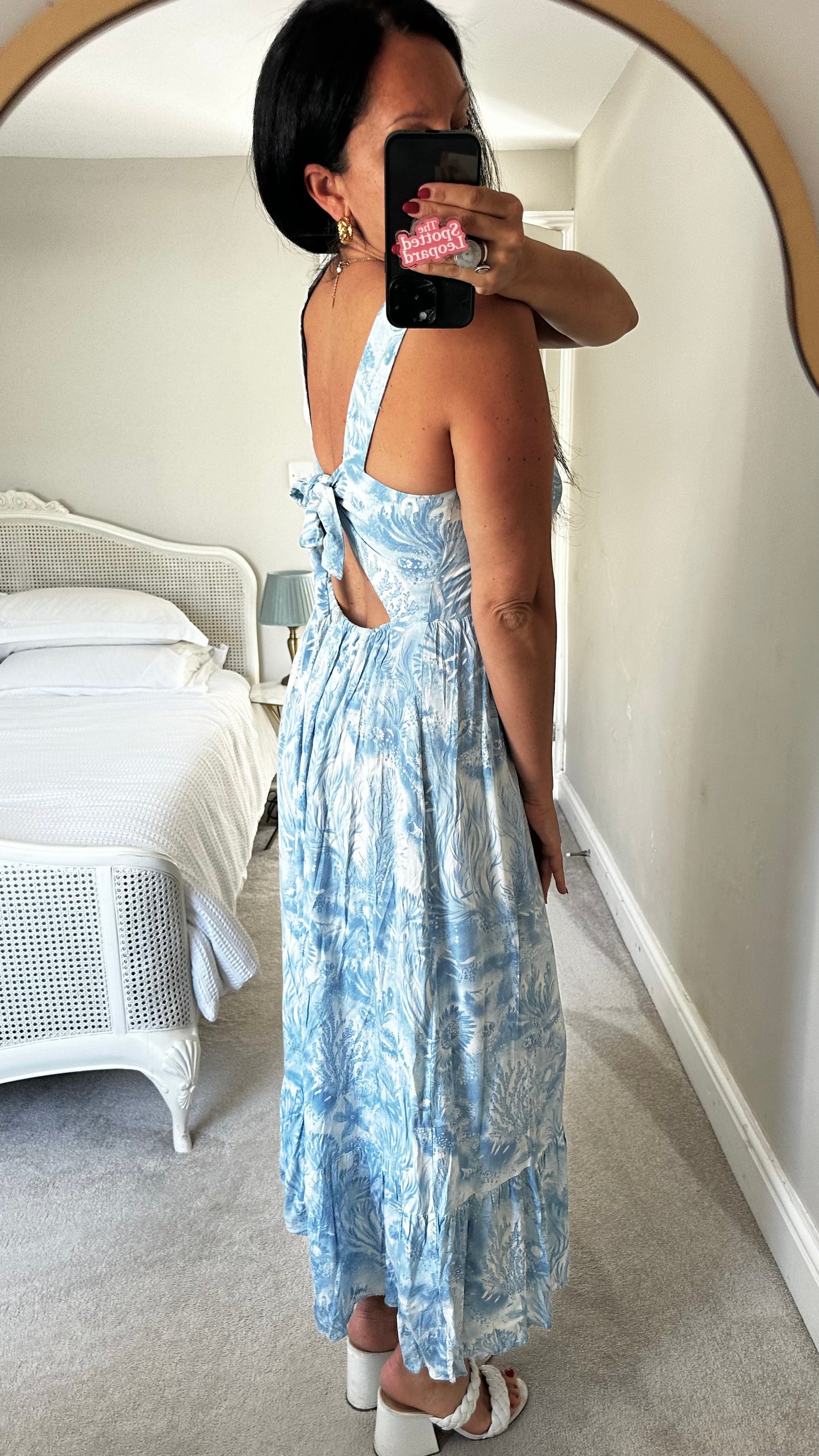 Warehouse x Shrimps light blue shell sea print maxi long dress medium UK 14 holiday