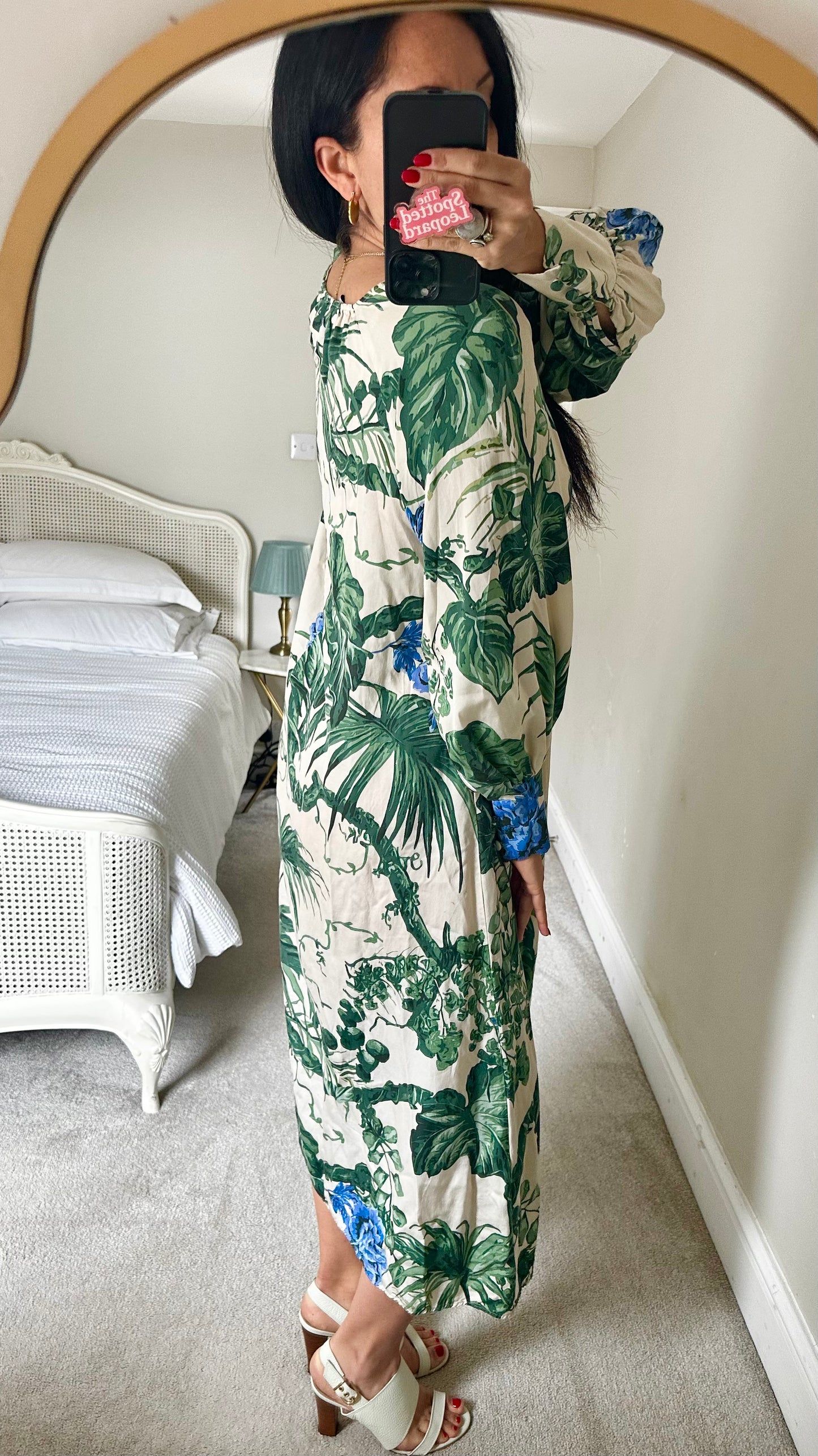 & other stories green cream kaftan dress midi long UK 12 Pregnancy modesty