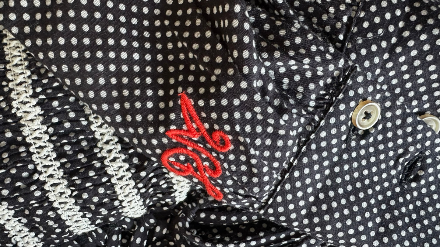 Damson Madder black white polka dot shirred bust vintage style maxi dress large L UK 12 vgc
