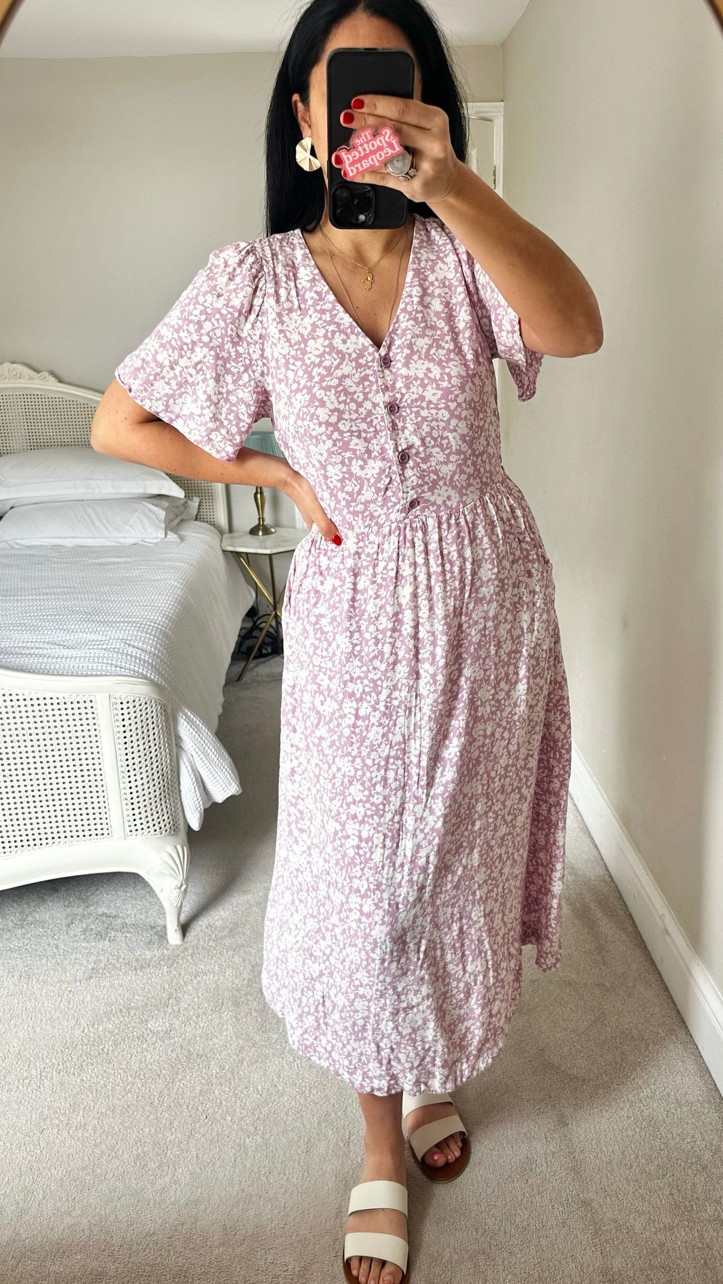 & other stories lilac white button up ditsy casual dress medium UK 12 vgc
