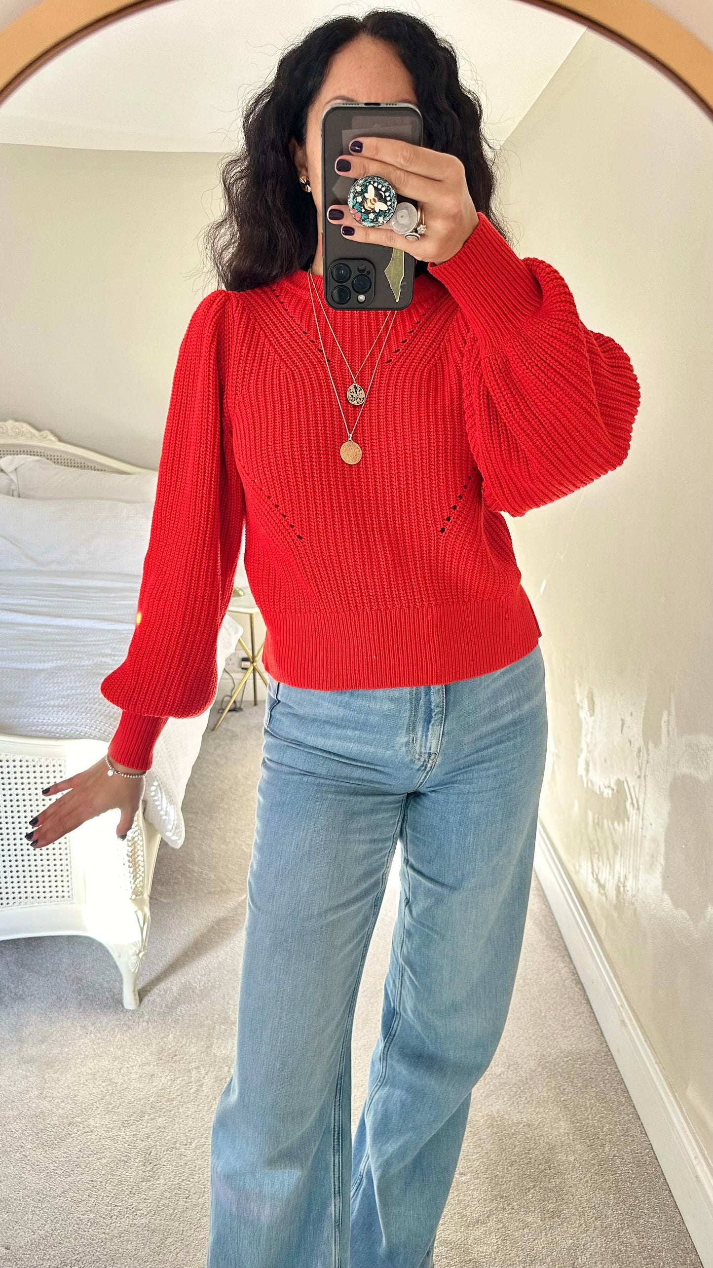 YAS bright red chunky knitted jumper large UK 12-14 vgc