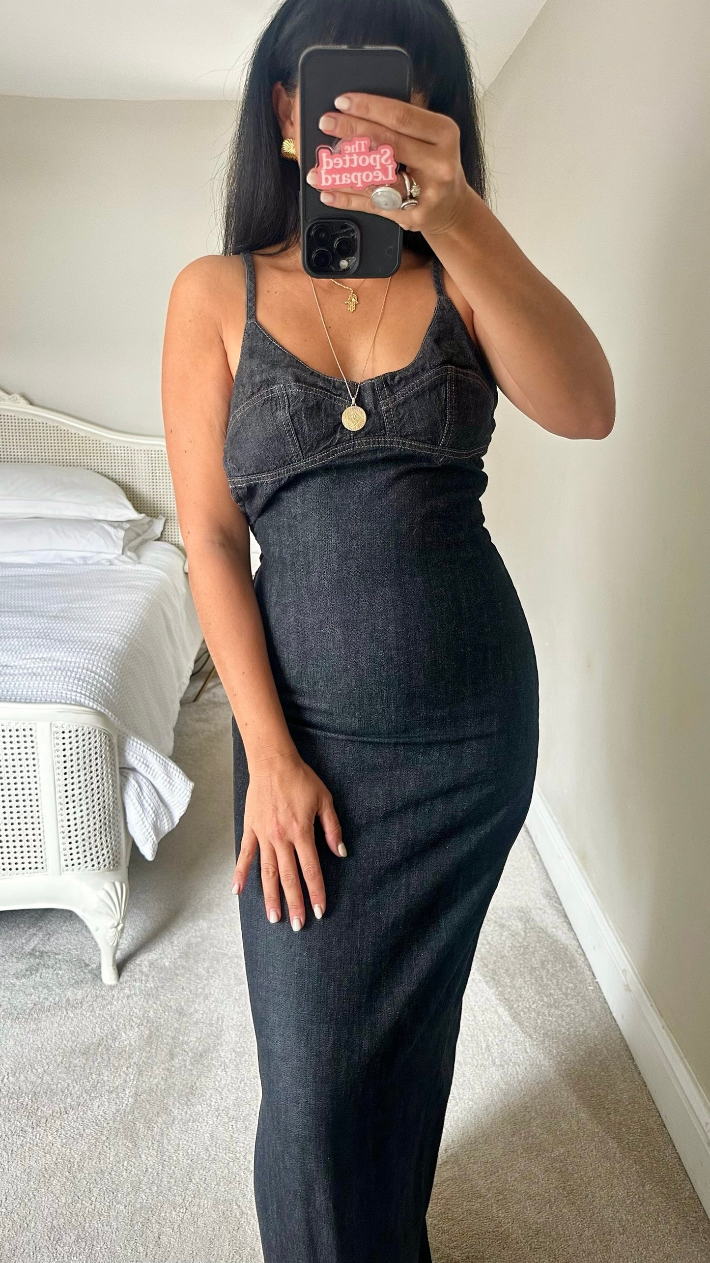 Topshop tall black maxi denim dress small UK 8 vgc