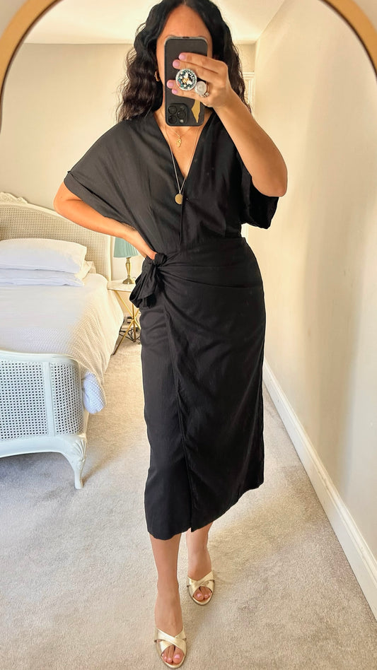 &Other stories black wrap midi dress medium M UK 10 vgc