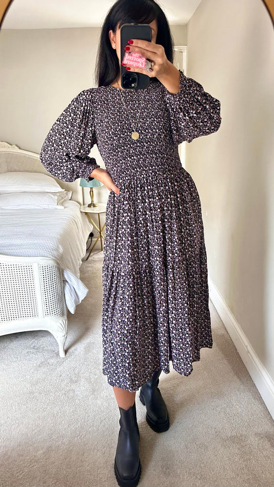 & other stories black lilac tiered prairie midi long dress extra large UK 10 12 14