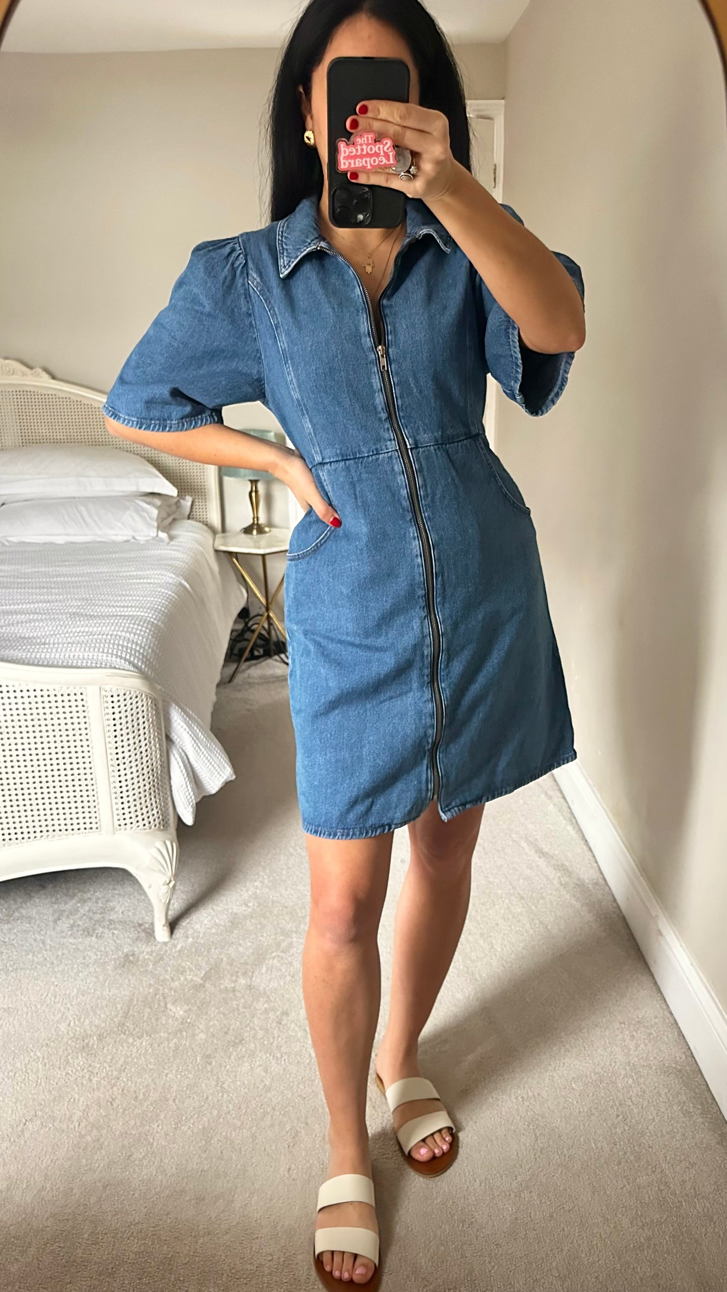 Gestuze navy blue denim jeans zip up mini dress medium UK 14 vgc