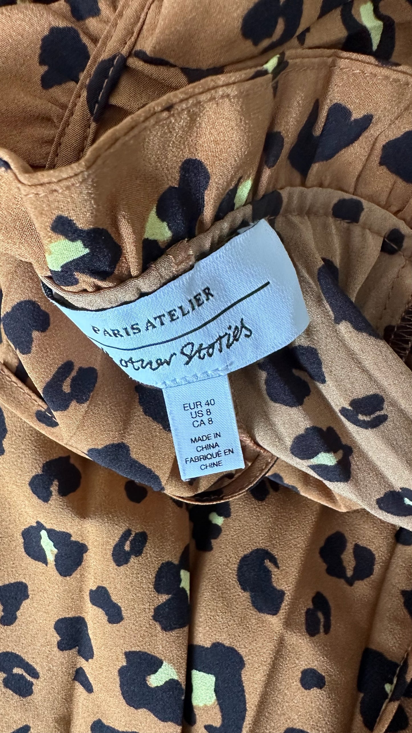 & other stories brown leopard pleated long event dress large UK 12 vgc w25