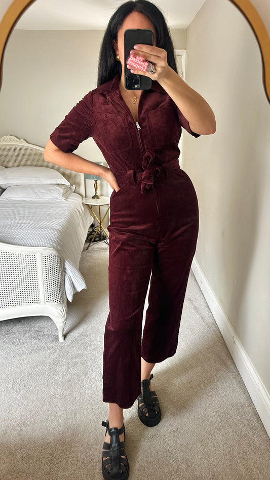 & other stories burgundy red corduroy jumpsuit playsuit small UK 10 vgc