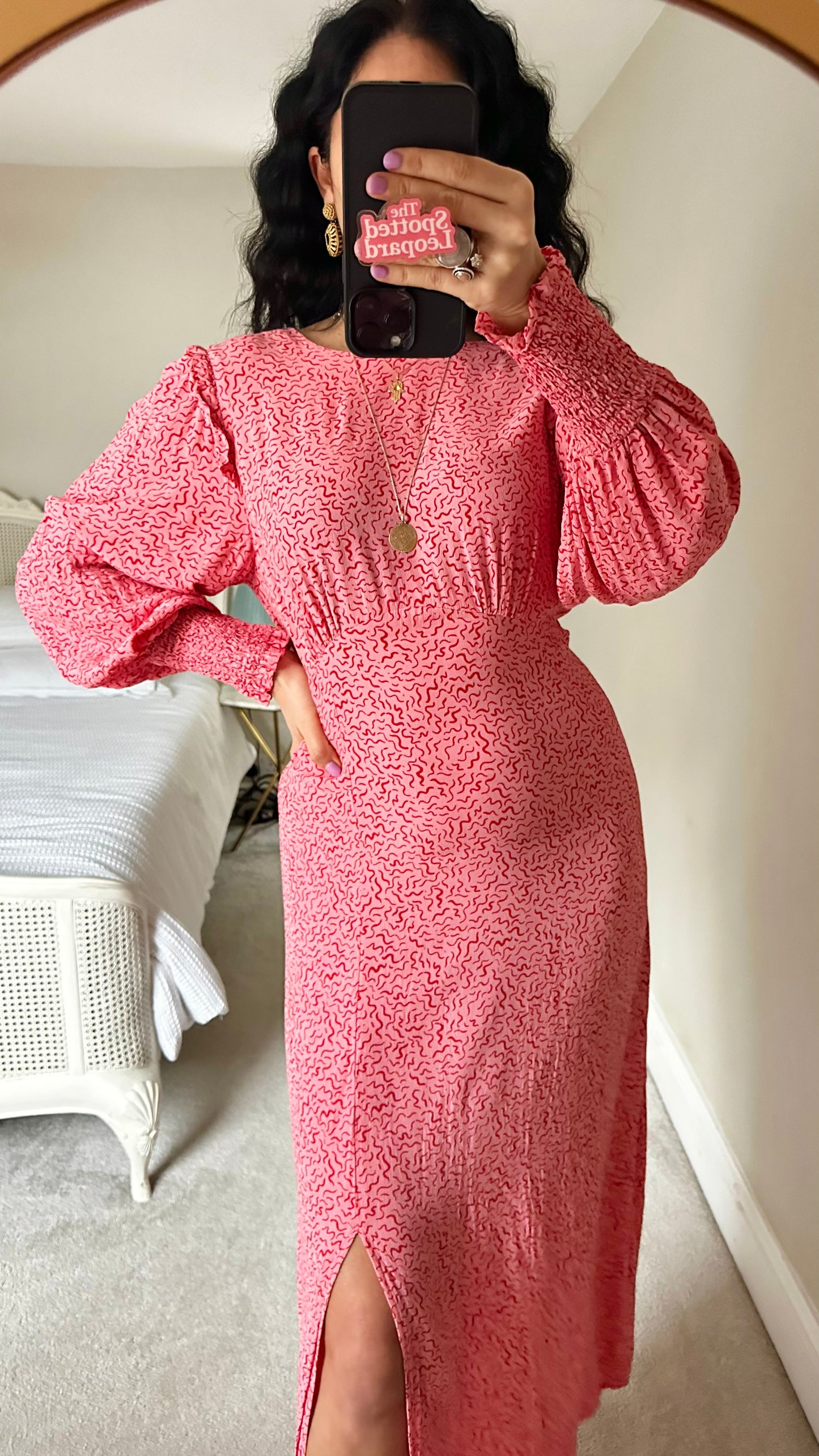 Nobody’s Child pink rose squiggle midis long dress small medium UK 10 12 vgc