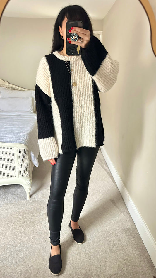 ASOS black white cream chunky knitted jumper oversized medium UK 12 vgc