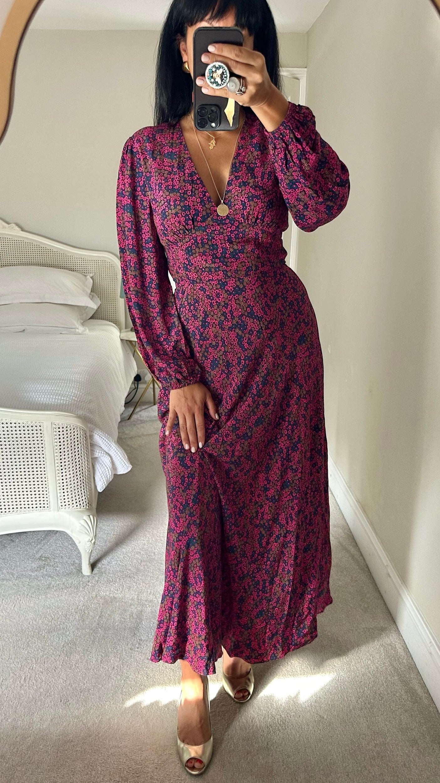 Samsoe Samsoe purple navy blue floral maxi dress winter wedding small medium SM UK 8-10 as new condition
